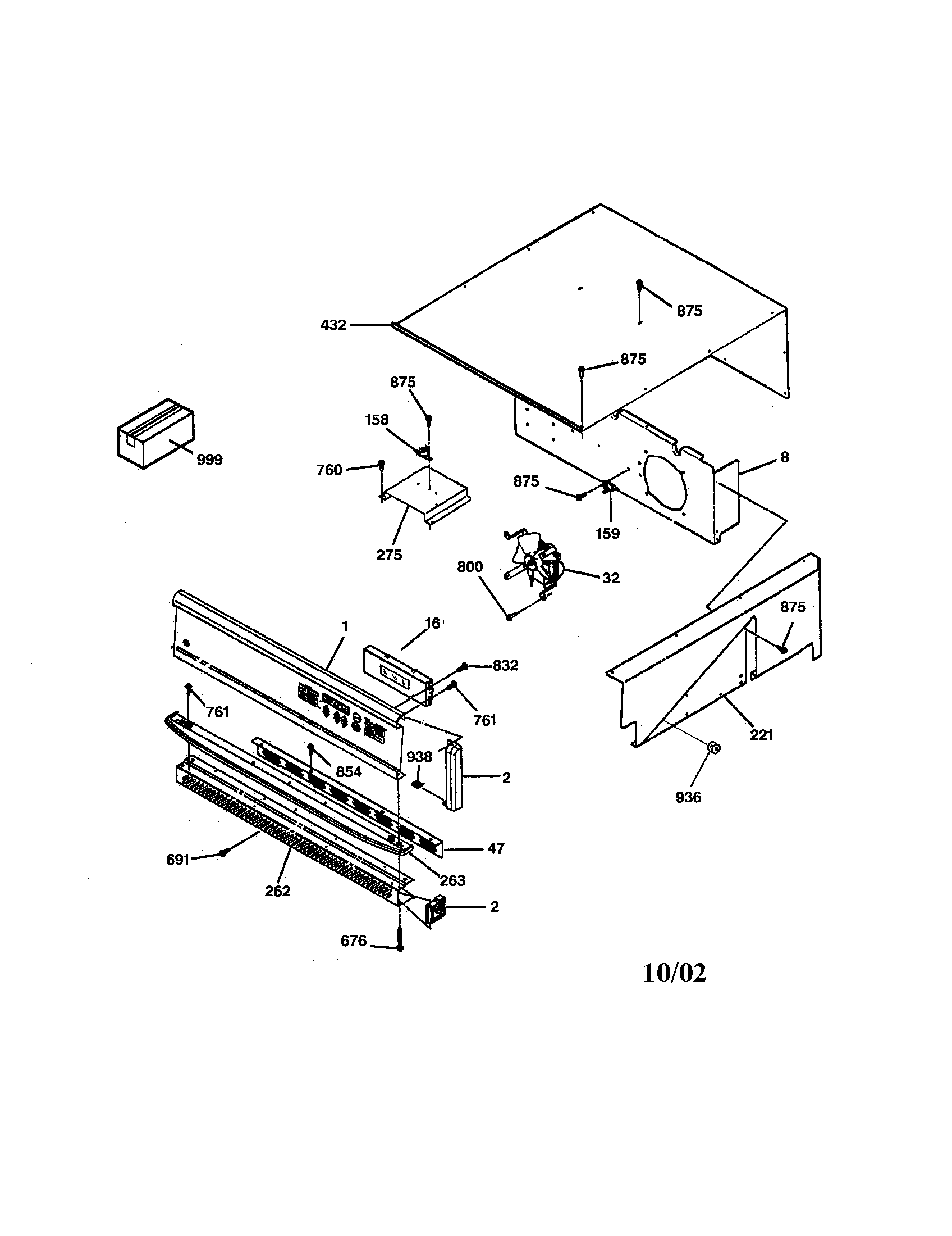GE JKP18AW2AA control panel/top cover diagram