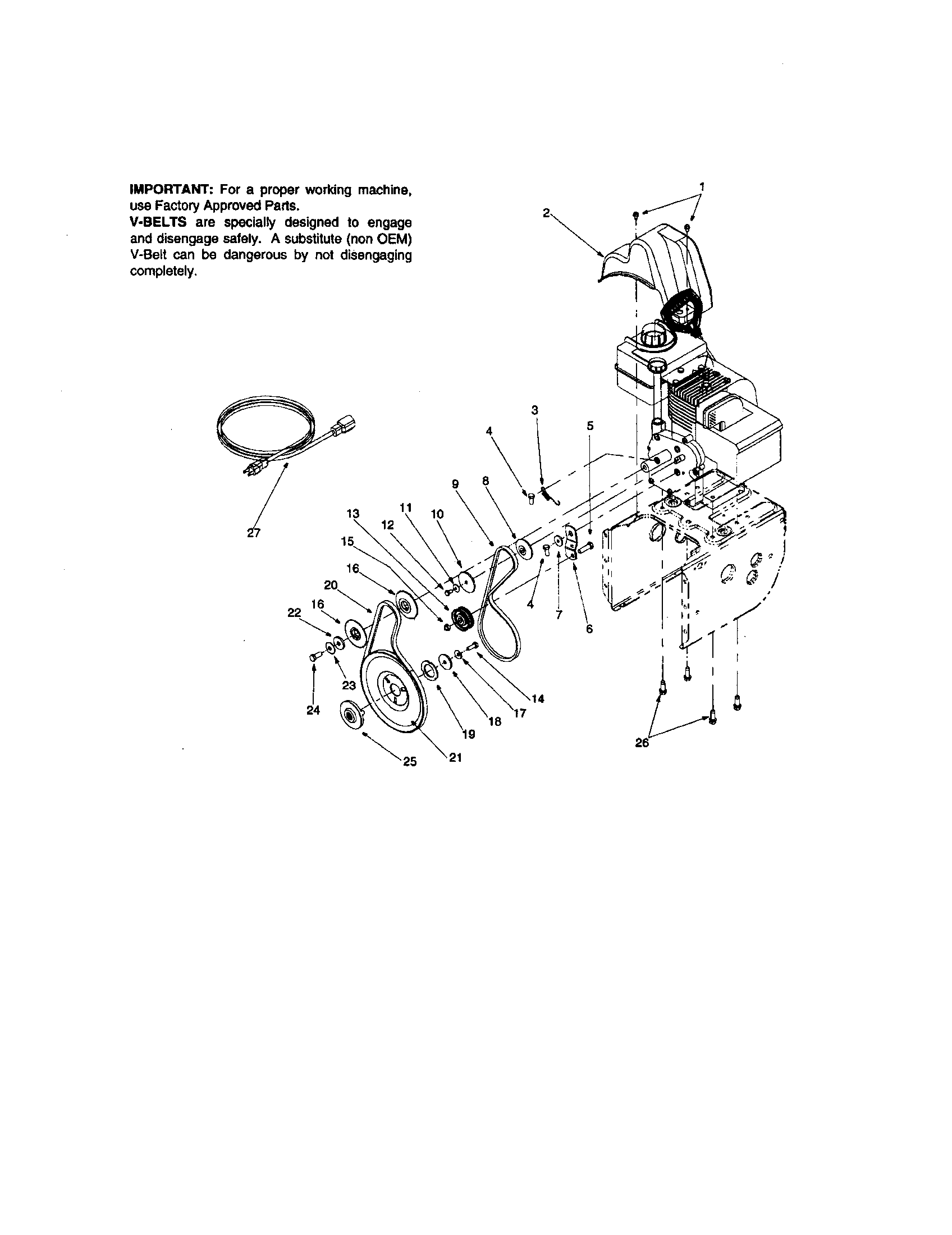 Craftsman 24788347 engine and v-belts diagram