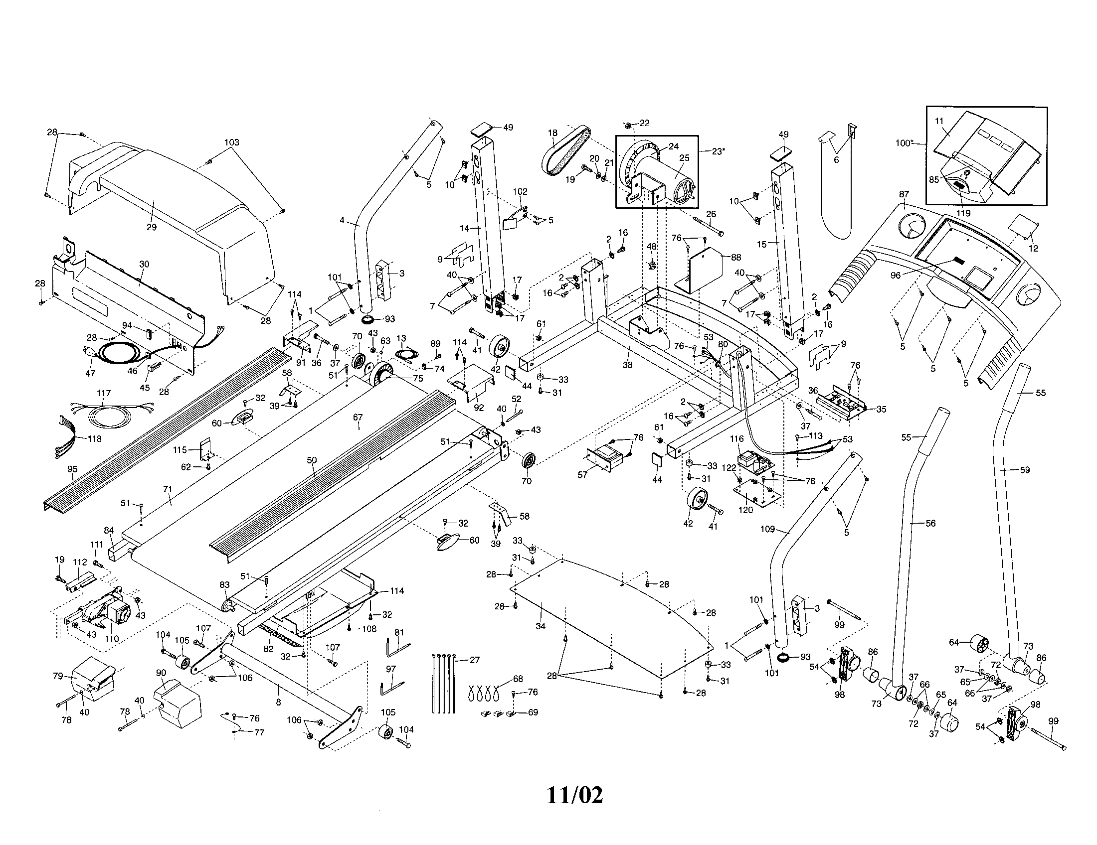 Proform PFTL39120 walking belt/motor/hood/console diagram