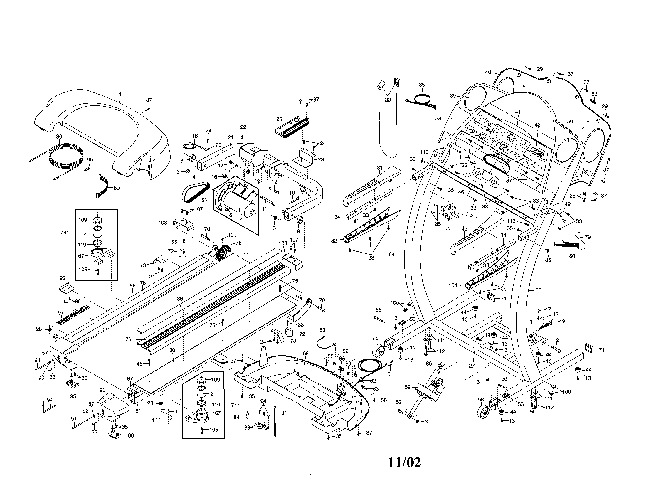 Proform PFTL59021 console/walking belt/motor diagram