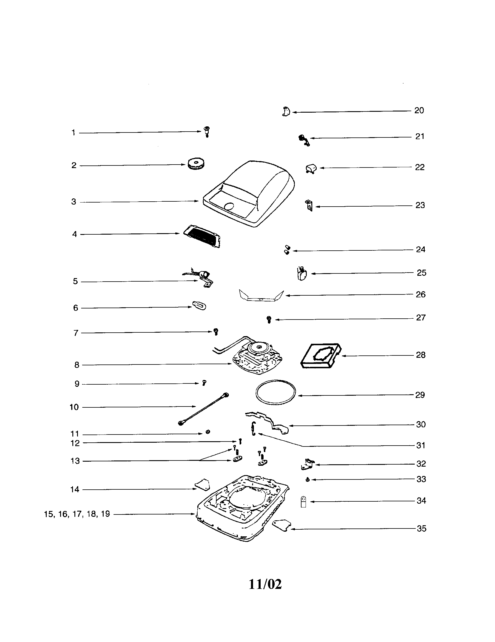 Eureka S647B hood/motor/base diagram