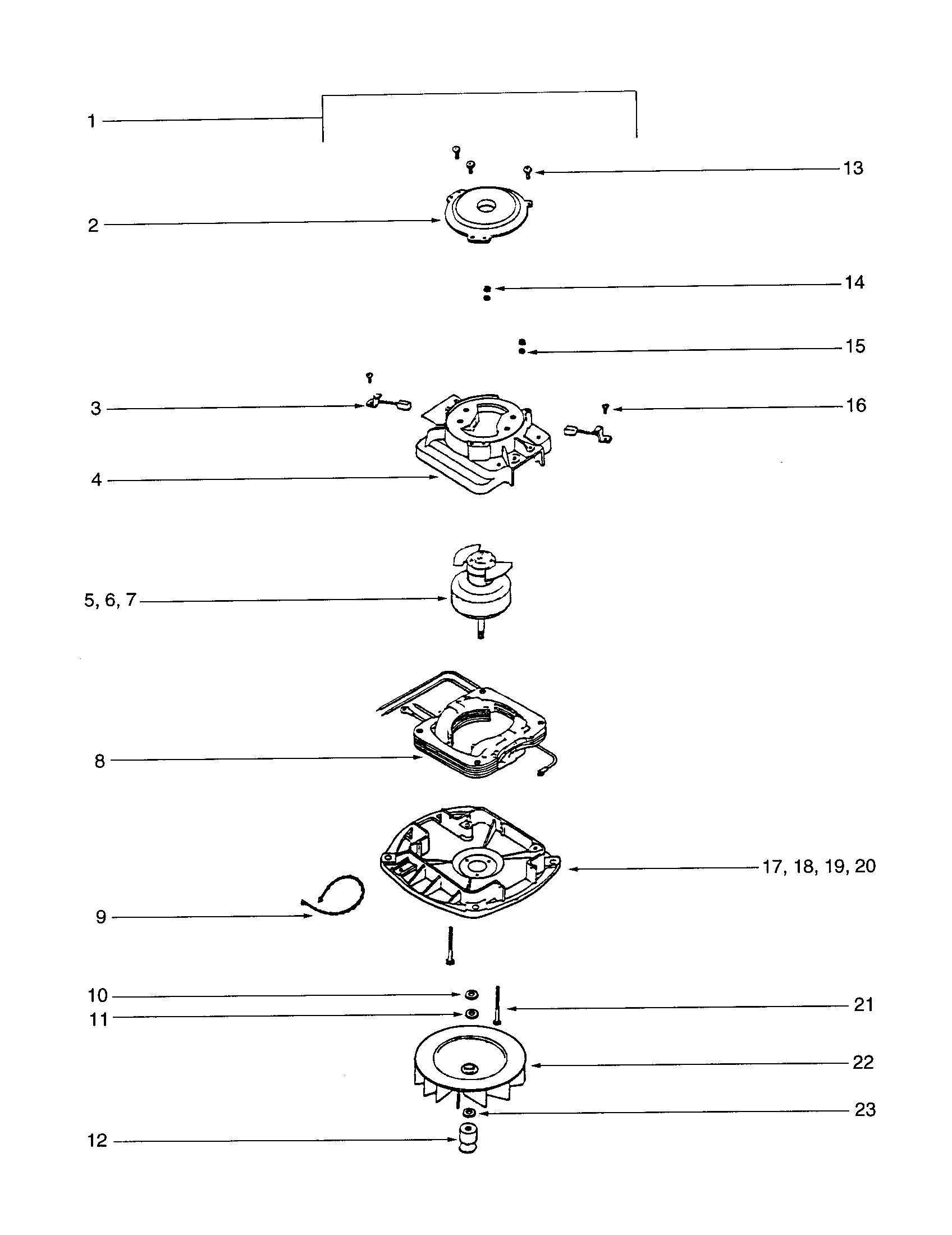 Eureka S647B motor base/fan diagram