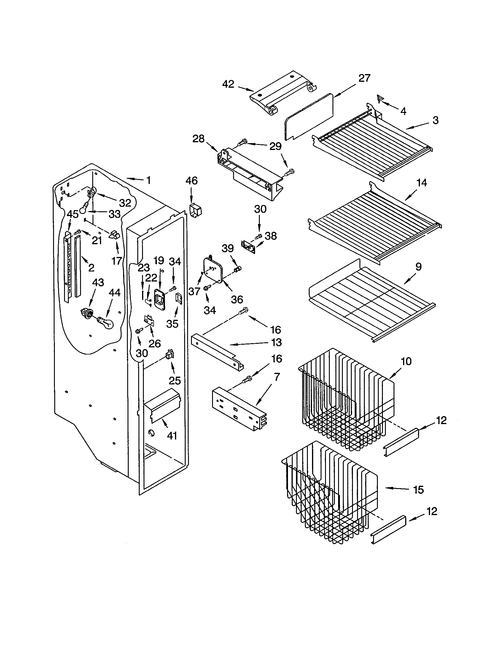 Kenmore 10653276300 freezer liner diagram