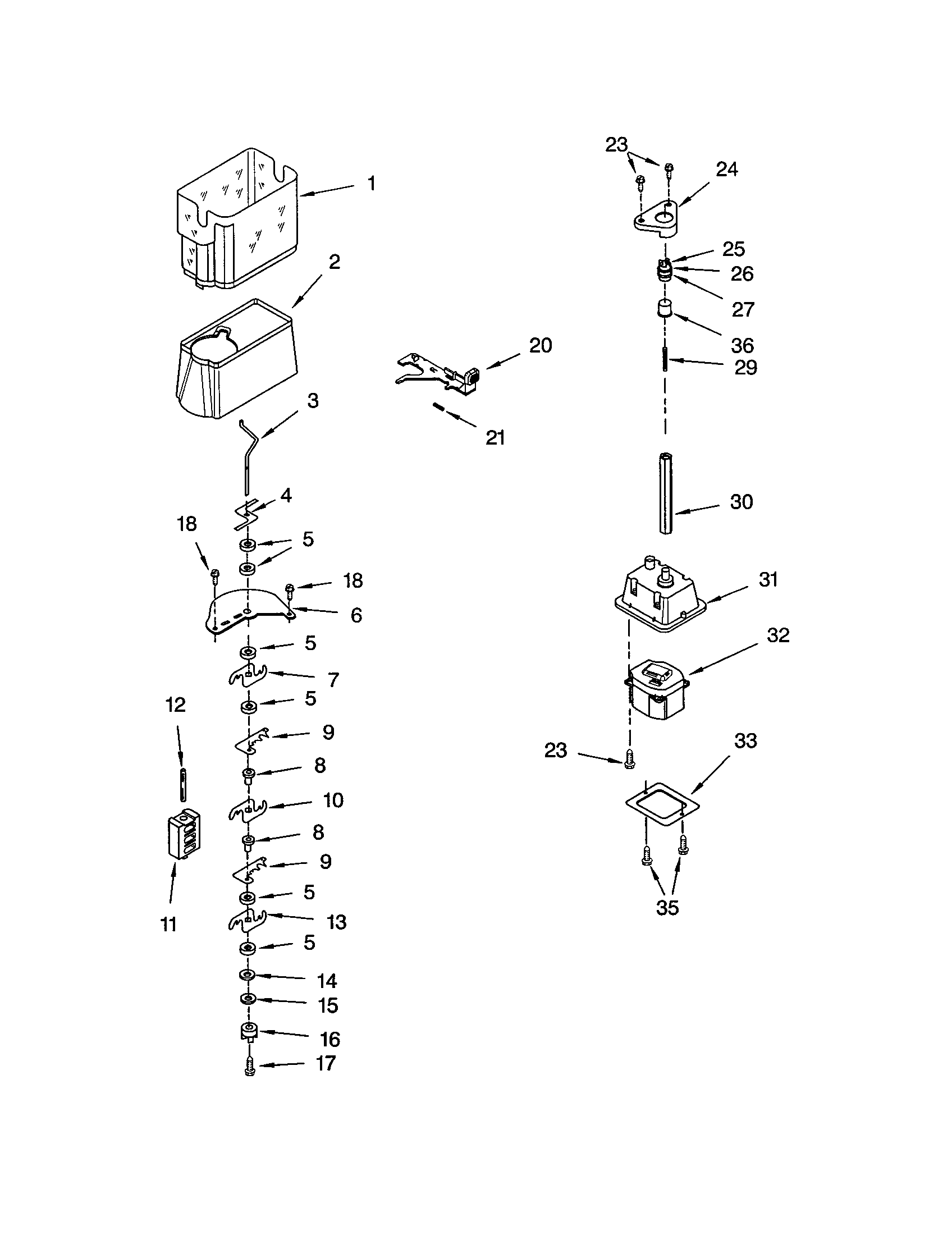 Kenmore 10653276300 motor and ice container diagram
