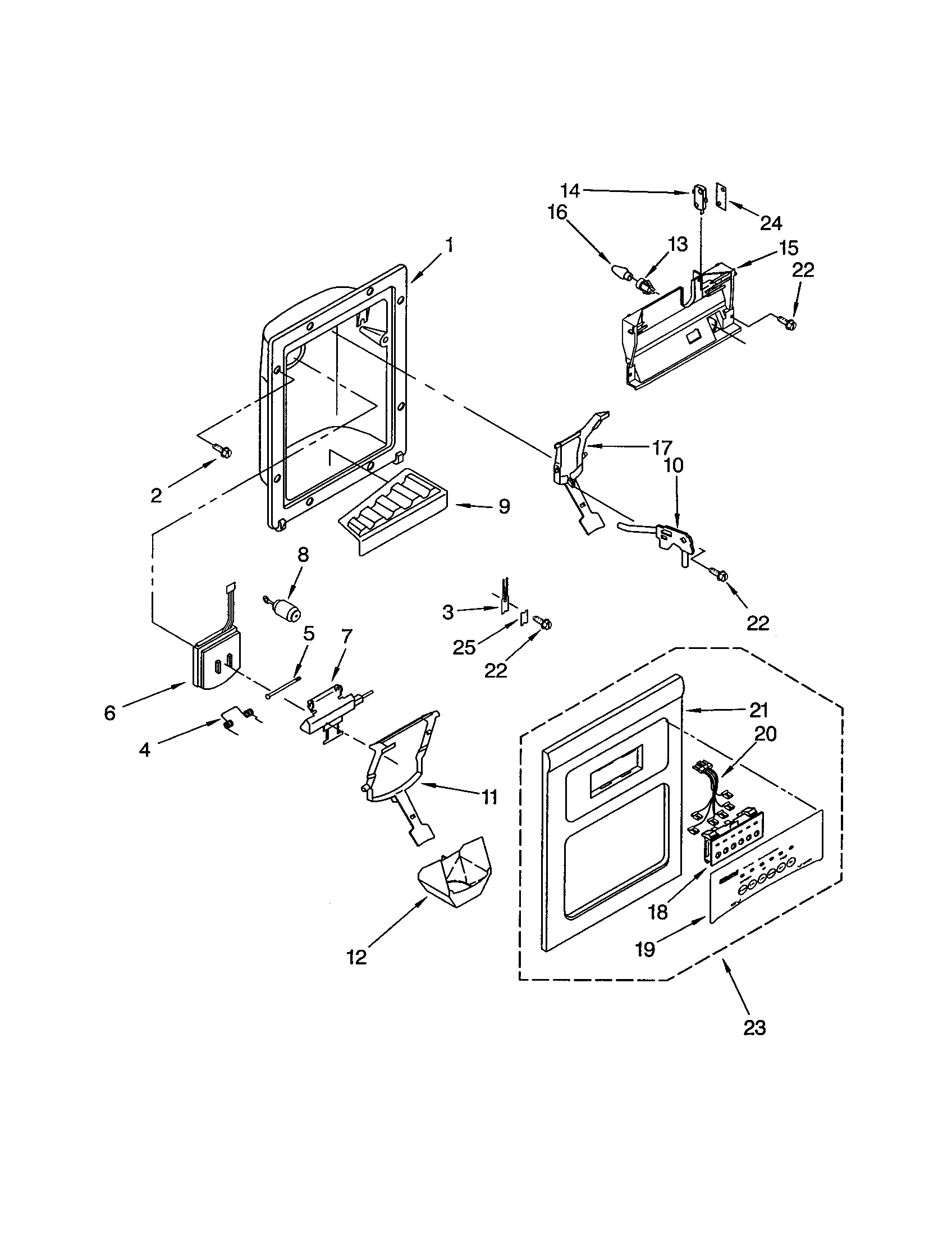 Kenmore 10653276300 dispenser front diagram