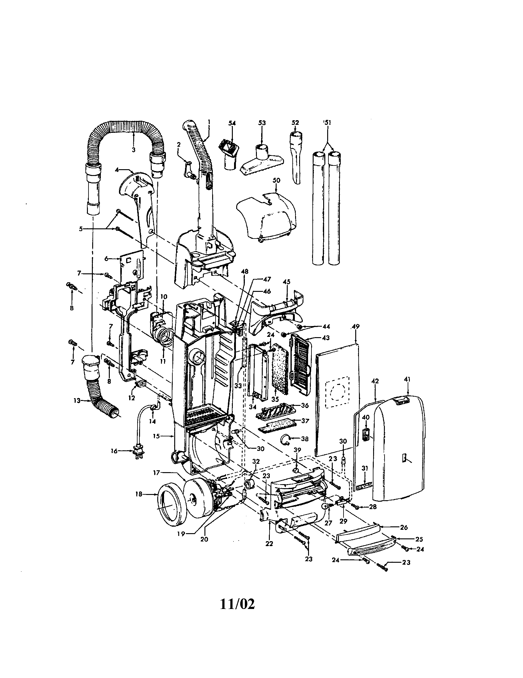 Hoover U5432-900 motor/handle/bag housing/cover diagram