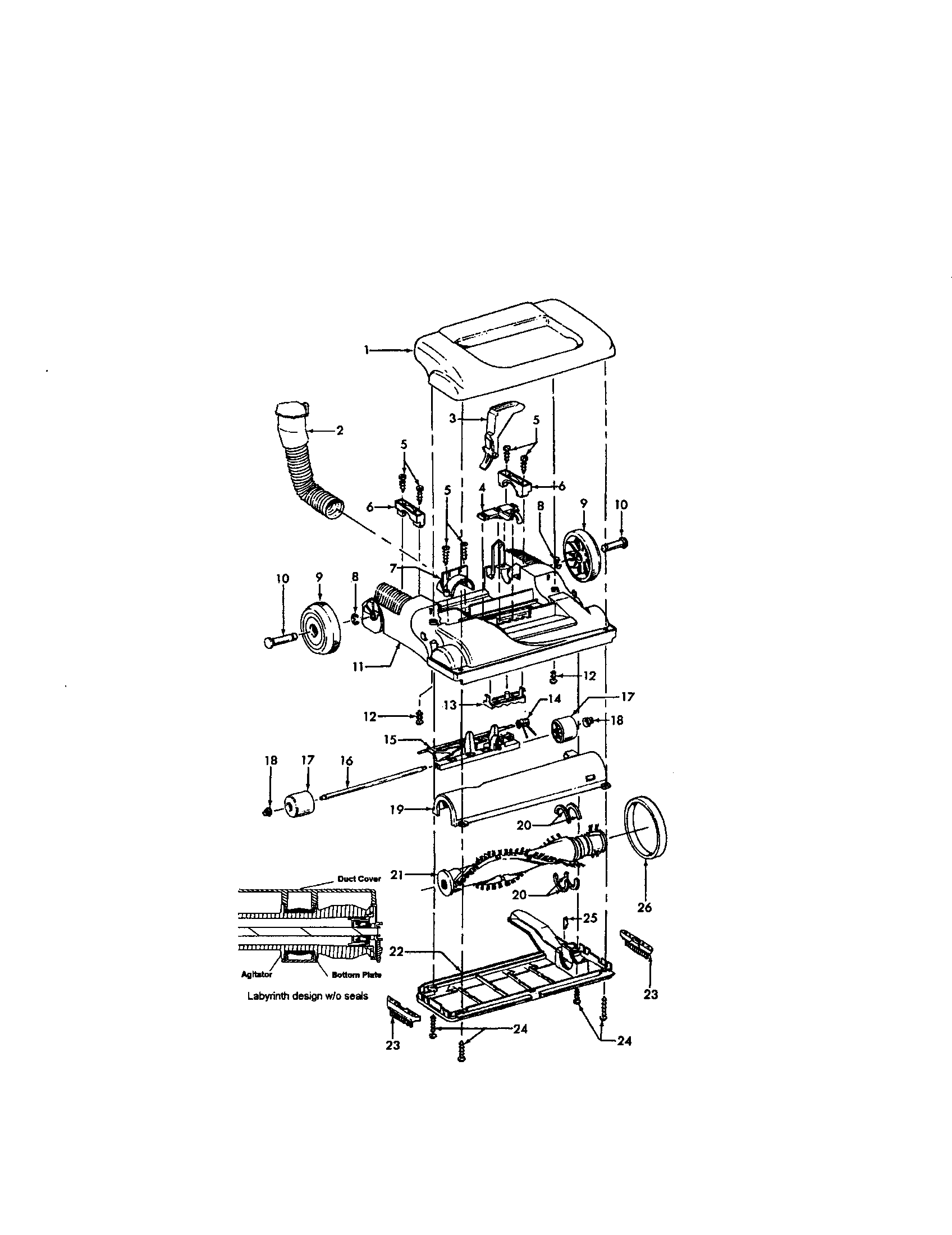 Hoover U5432-900 hood and agitator assemblies diagram