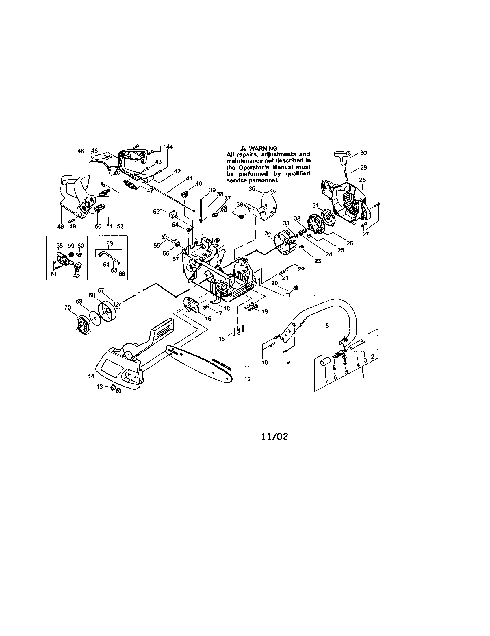 Craftsman 358350580 chassis/chain/bar/fan housing diagram