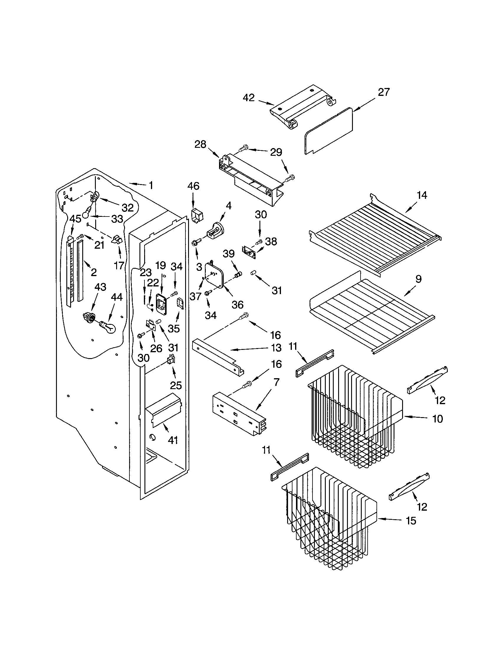Kenmore 10652294100 freezer liner diagram