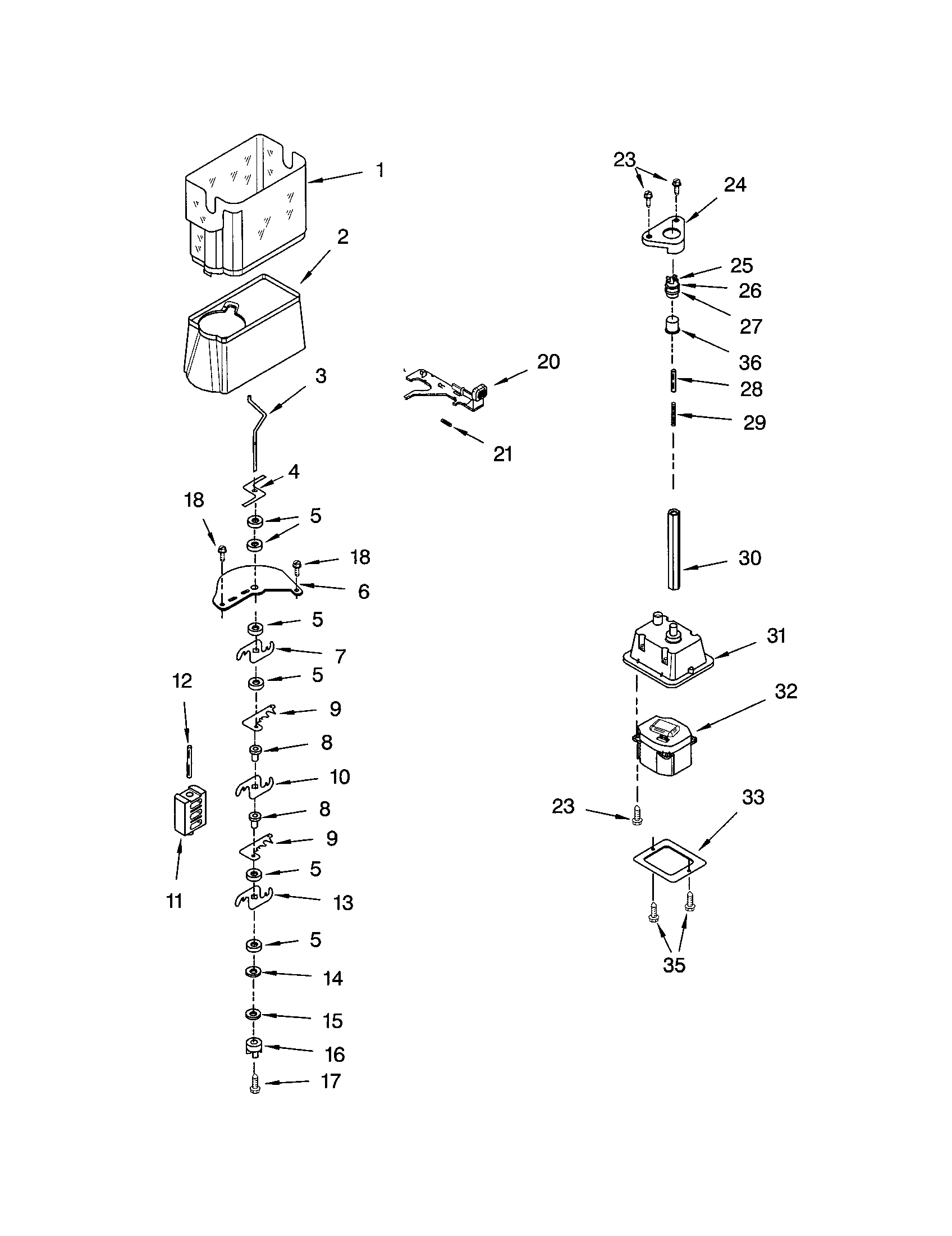 Kenmore 10652294100 motor and ice container diagram