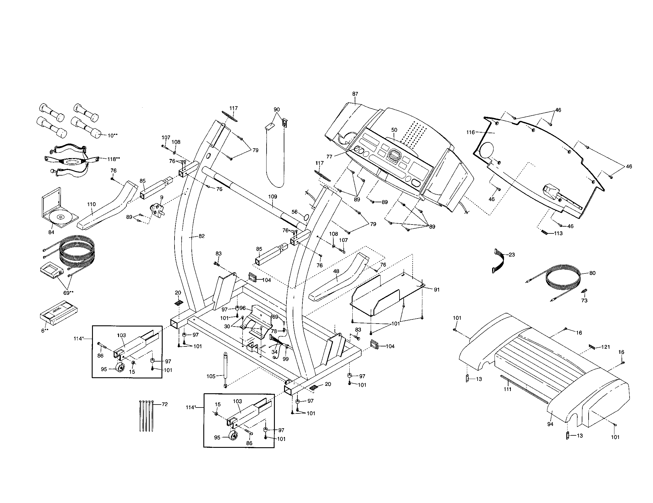 Proform PFTL10310 console base/motor hood diagram