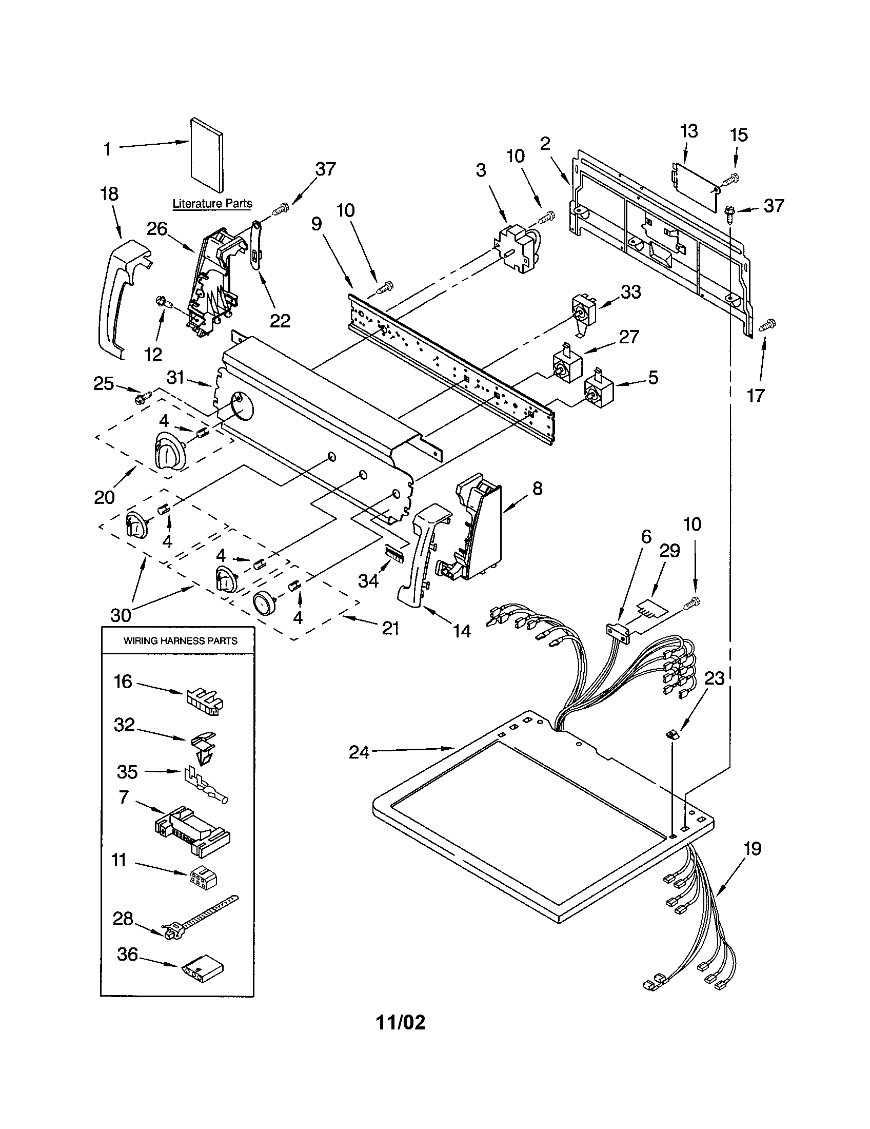 Kenmore 11063032102 top and console diagram