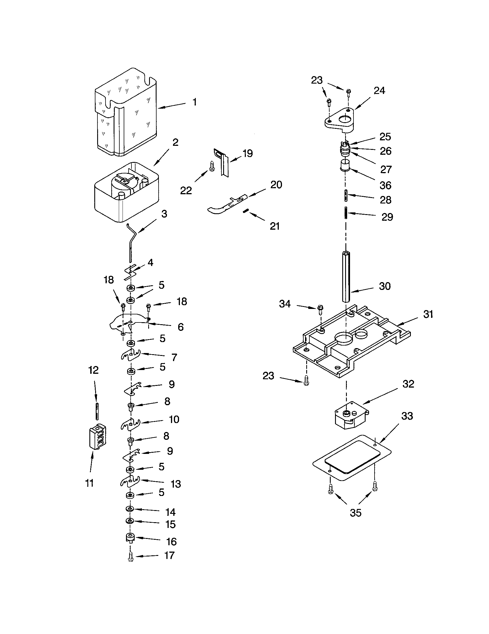 Kenmore 10652604100 motor and ice container diagram