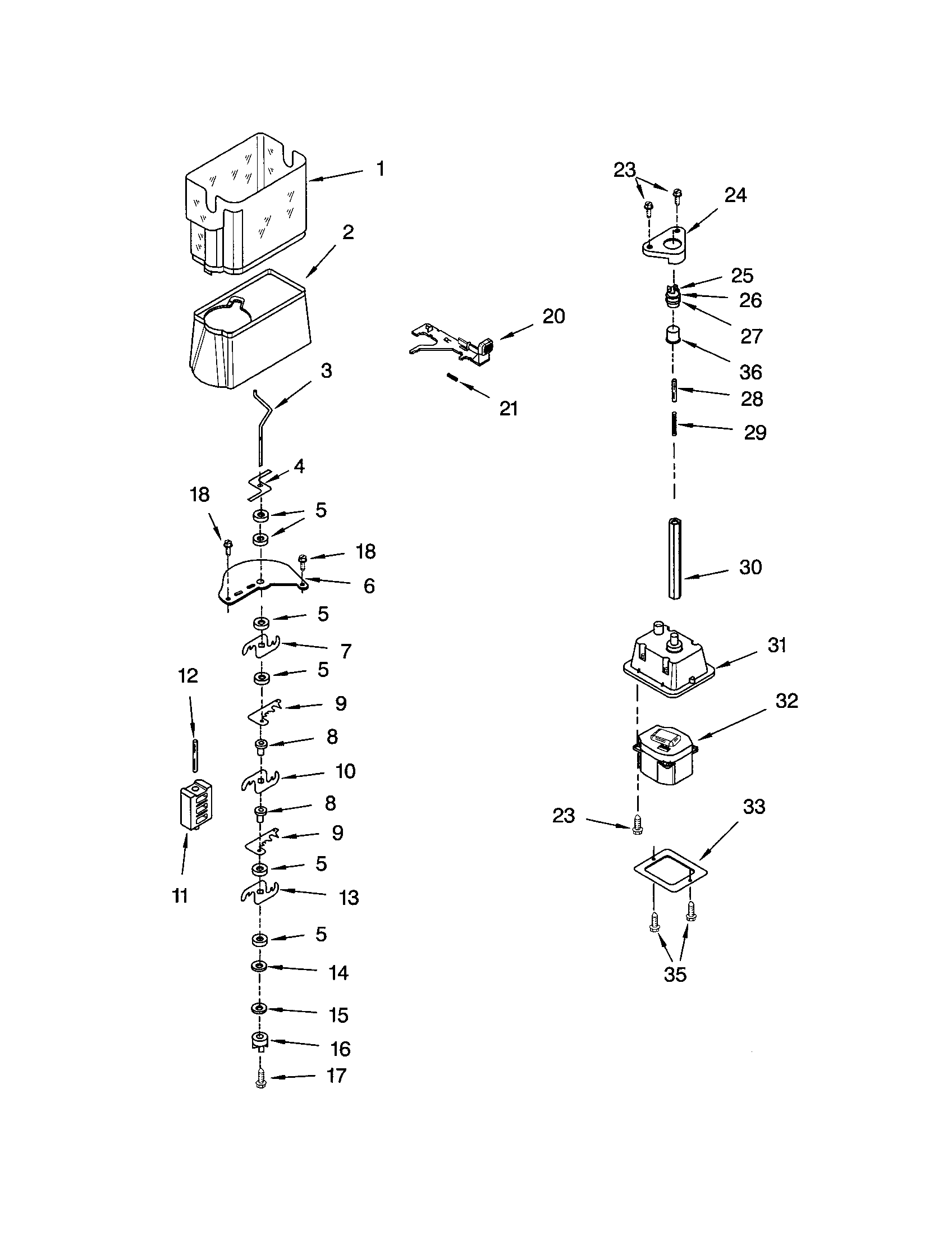 Kenmore 10652204100 motor and ice container diagram