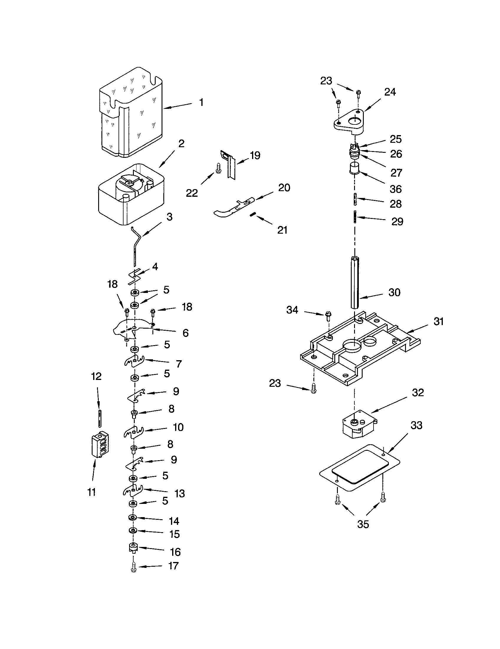 Kenmore 10652699100 motor and ice container diagram