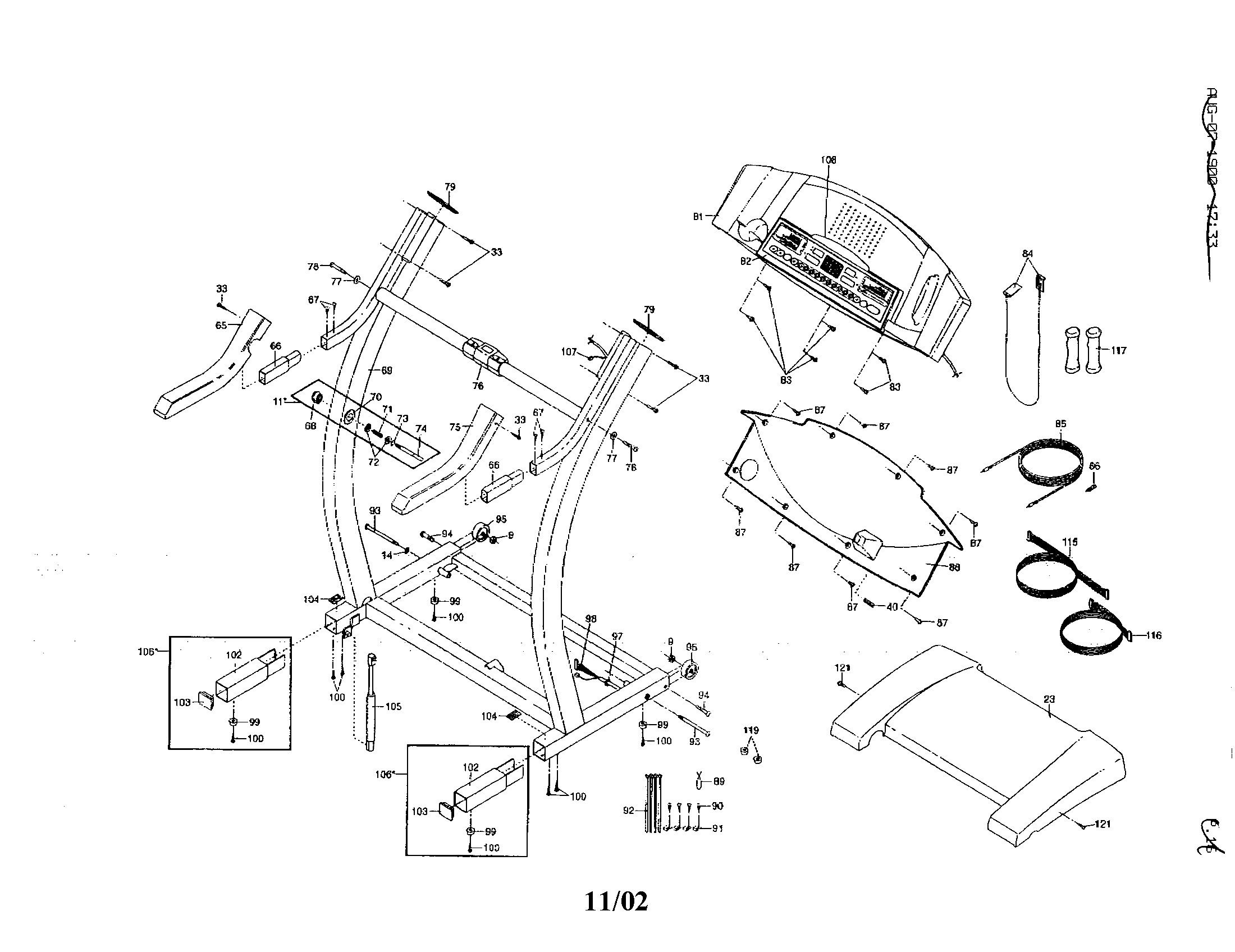 Proform PFTL9960WK1 console/frame/handrails diagram