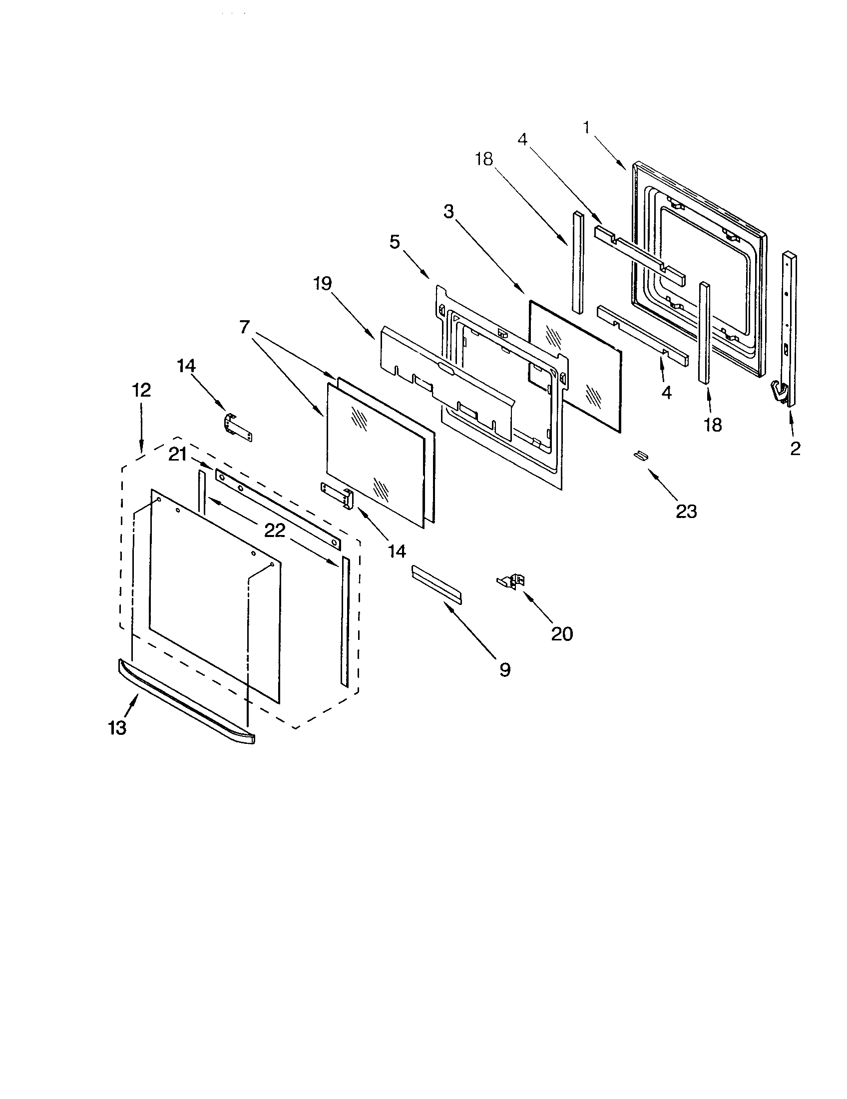 KitchenAid KEBS278DWH1 oven door diagram