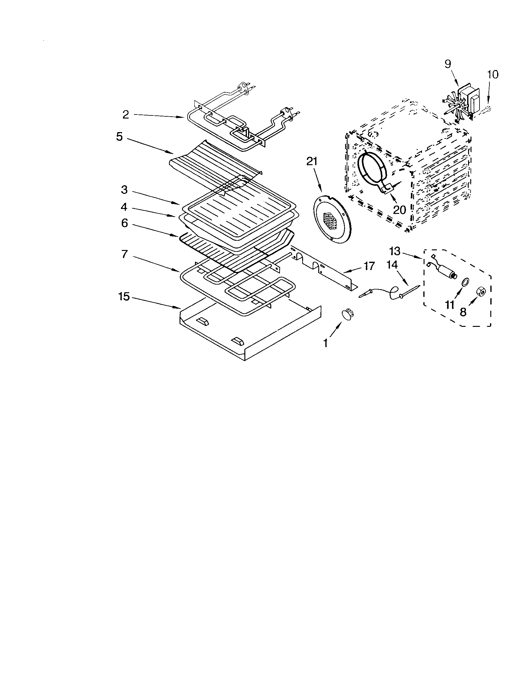 KitchenAid KEBS278DWH1 internal oven diagram