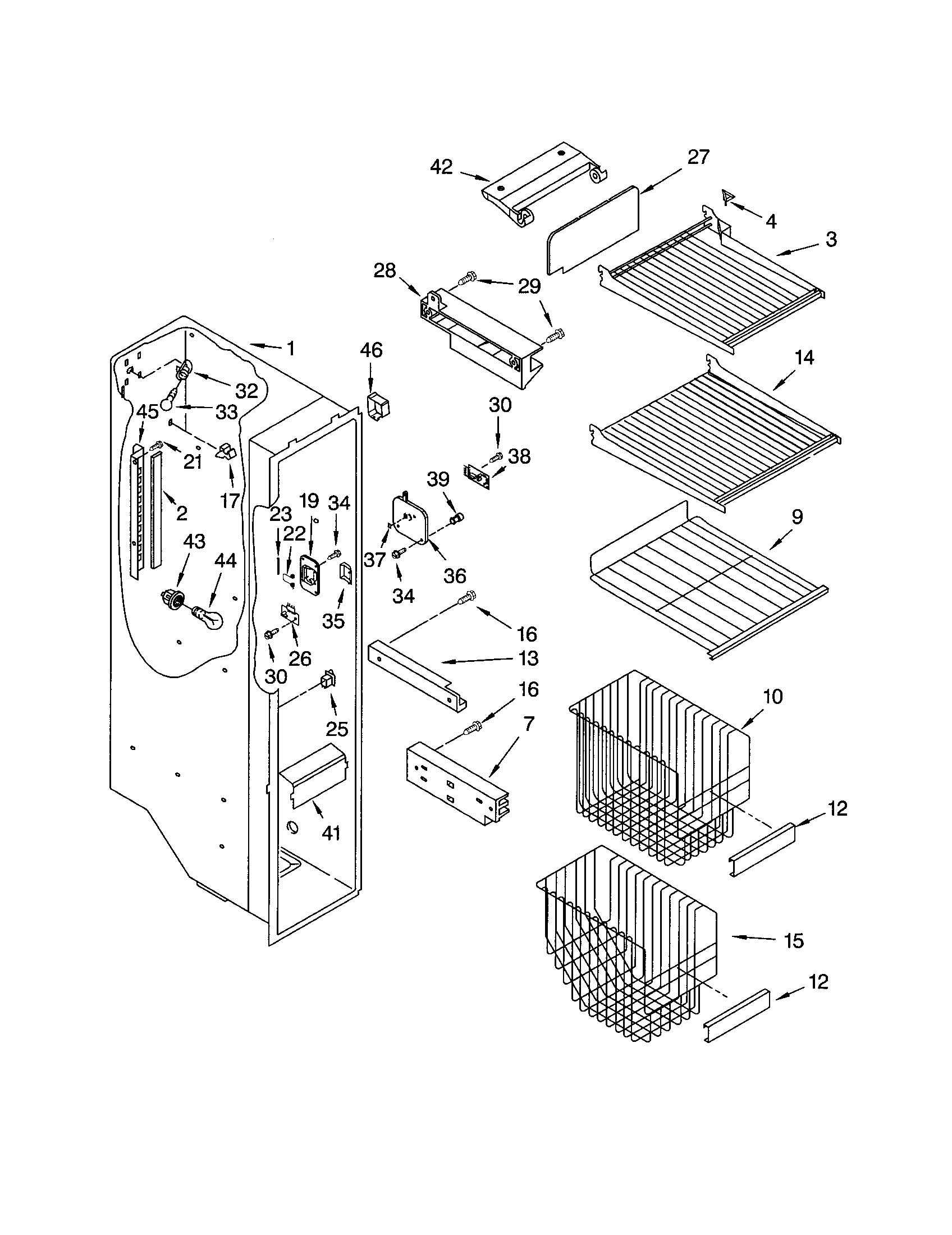 Kenmore 10653270300 freezer liner diagram