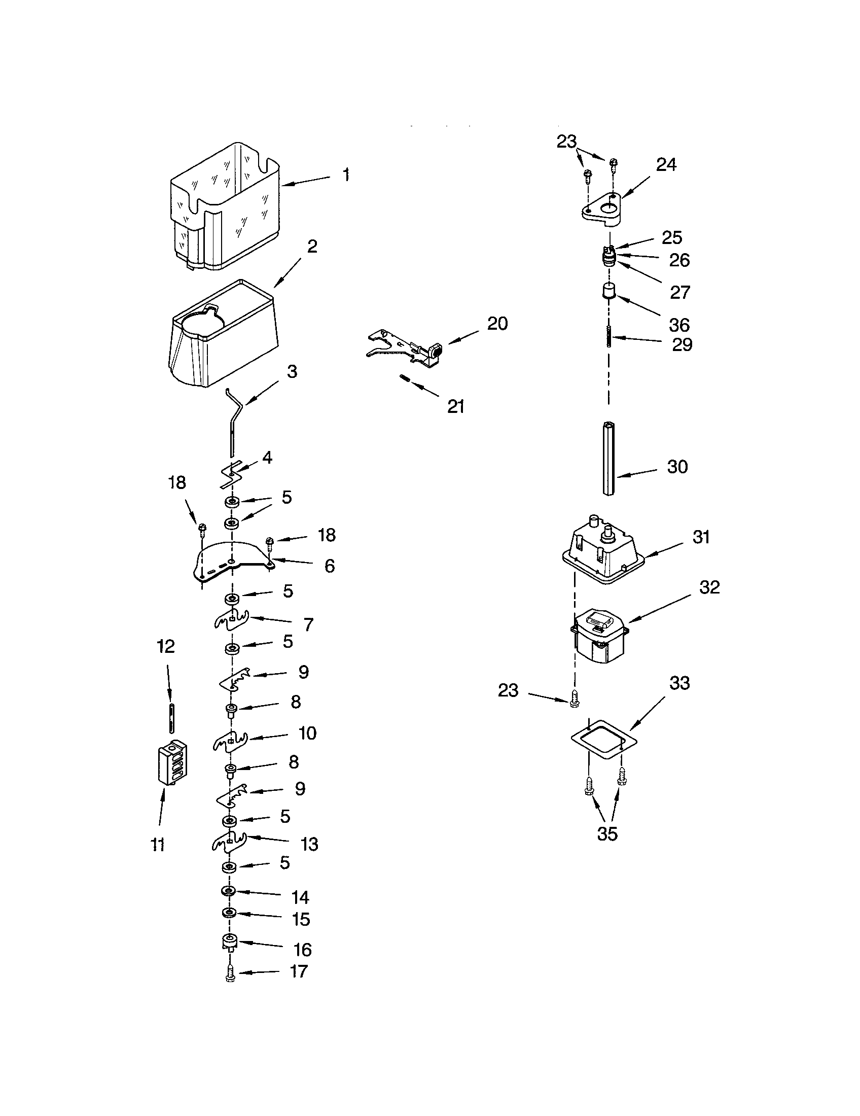 Kenmore 10653270300 motor and ice container diagram