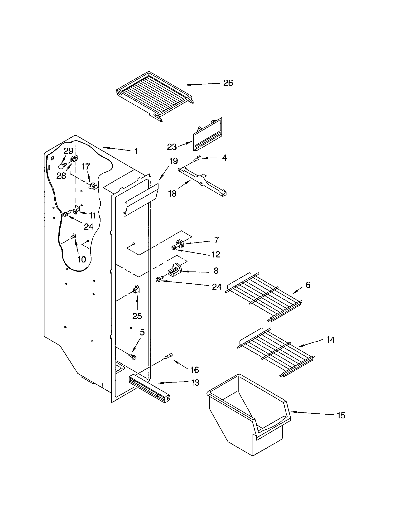 Kenmore 10652512102 freezer liner diagram