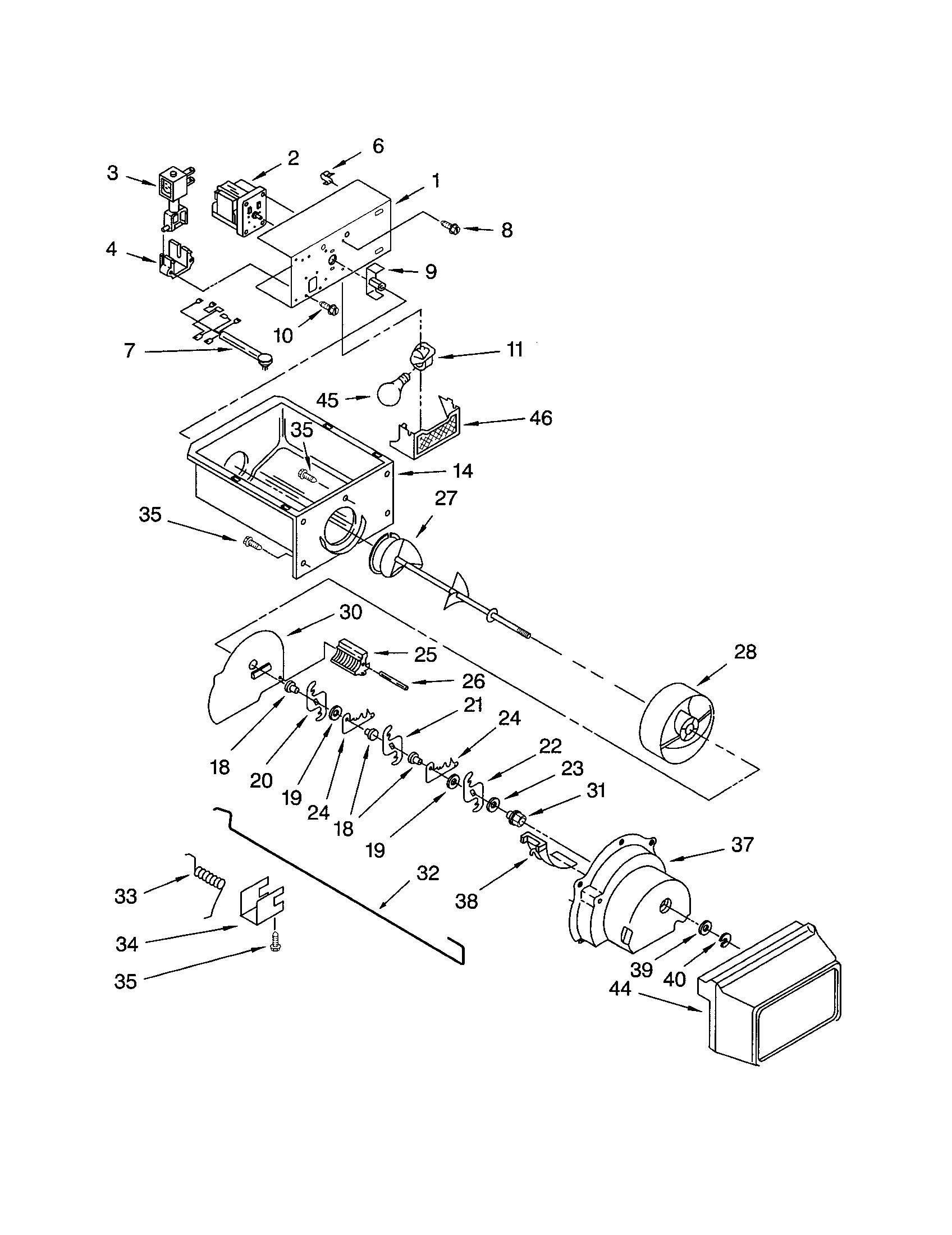 Kenmore 10652512102 motor and ice container diagram