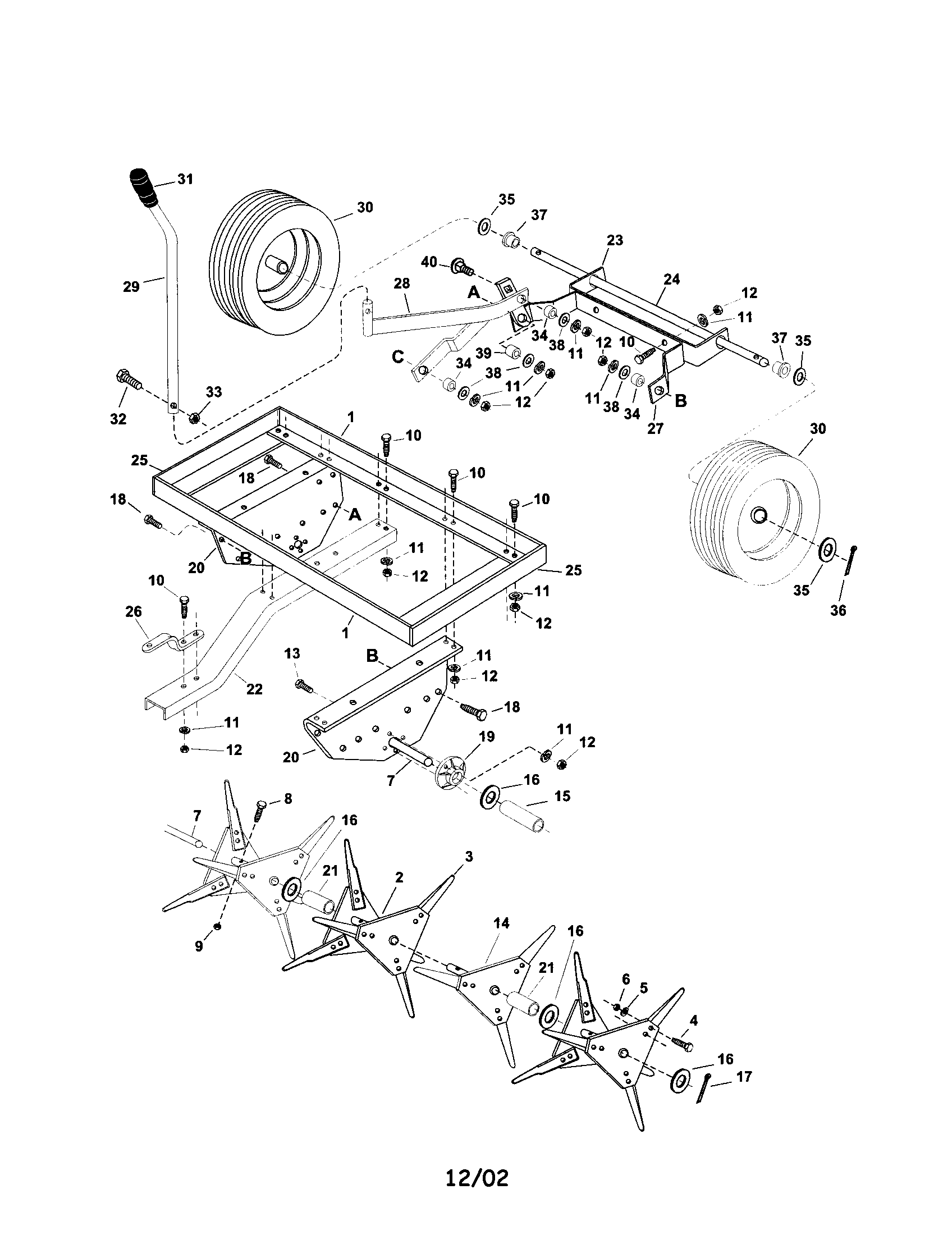 Agri-Fab 45-0256 48" lawn aerator diagram
