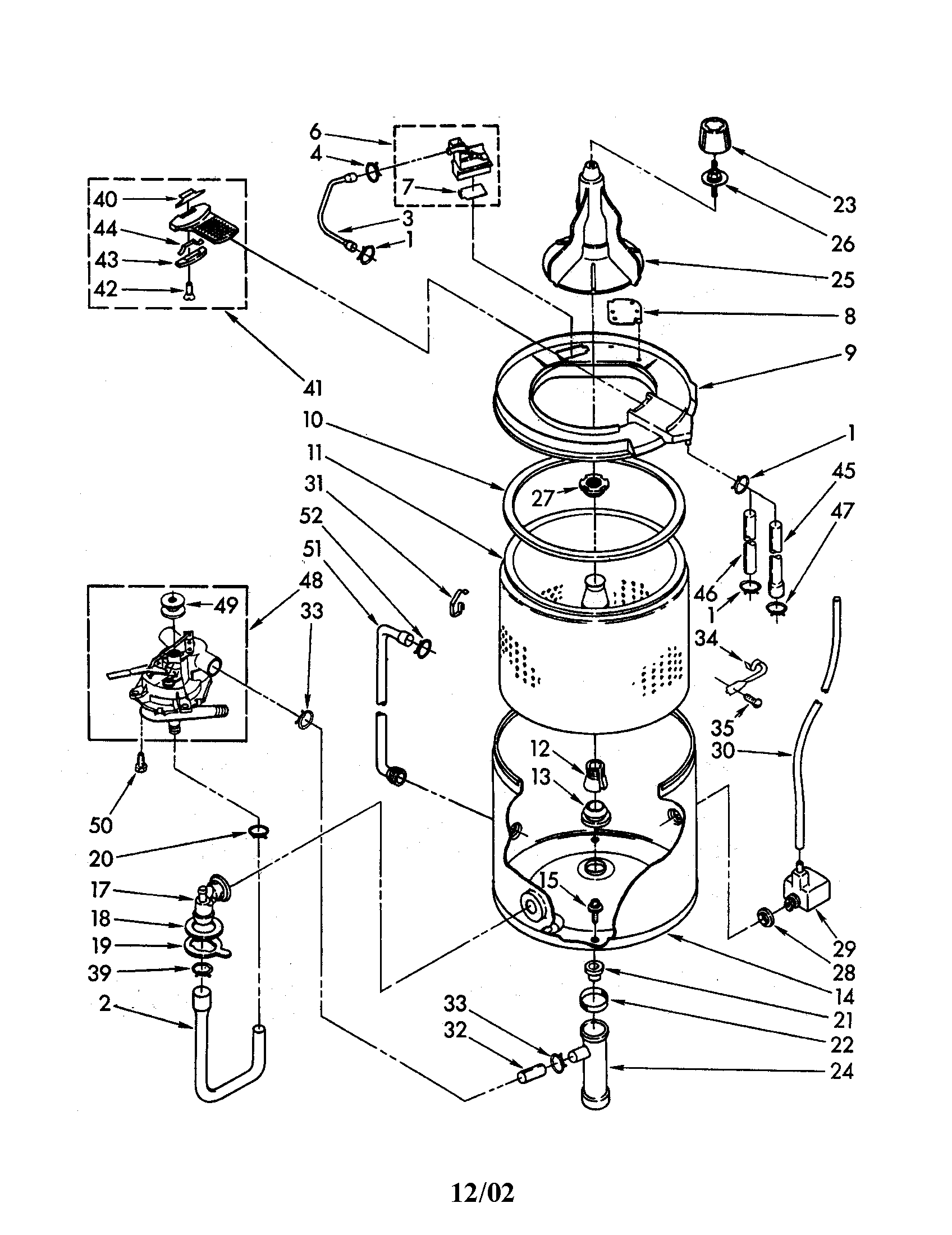 Whirlpool LA5705XKW0 tub and basket diagram