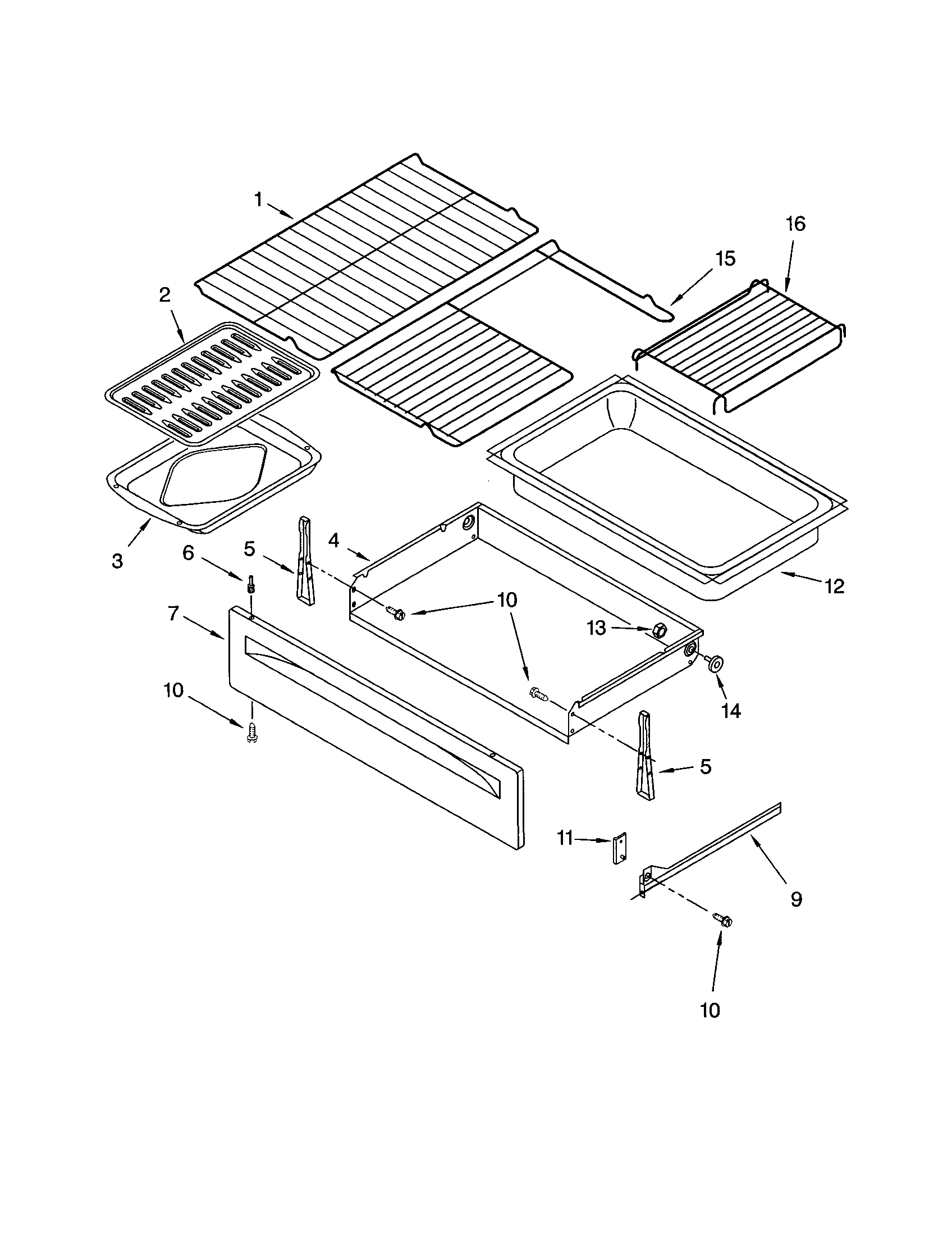 Whirlpool GR458LXLT0 drawer and broiler diagram