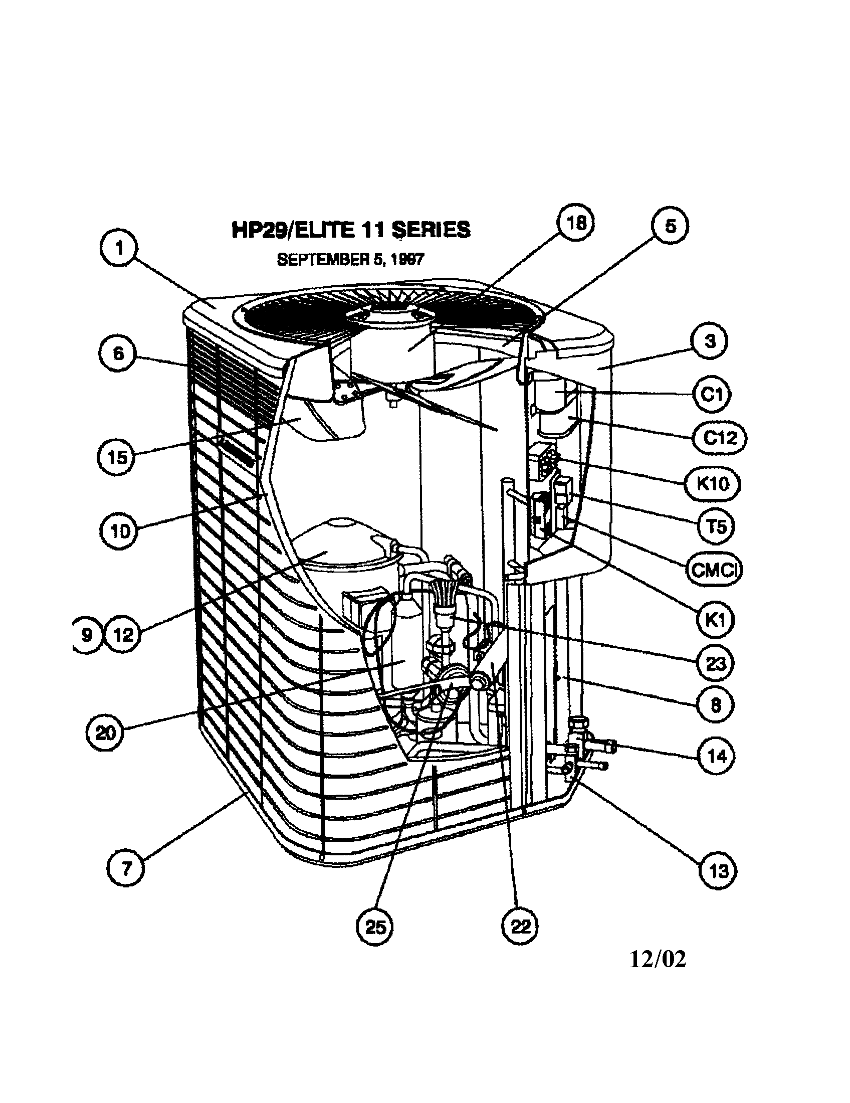 Lennox HP29-048-1P motor - fan/cover/compressor diagram