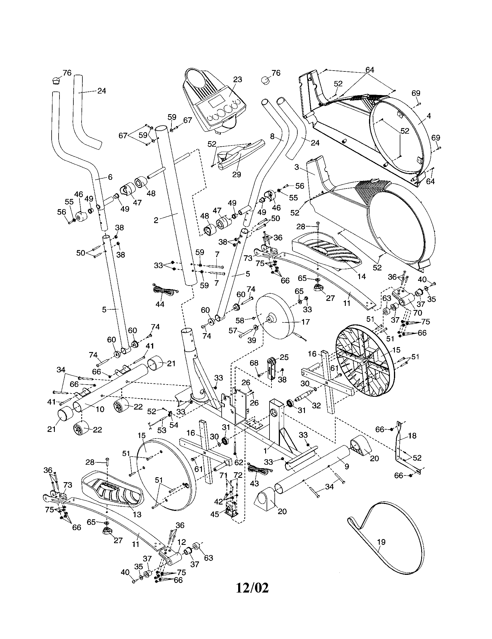 Proform PFEL38020 cycle frame/console/pedals diagram