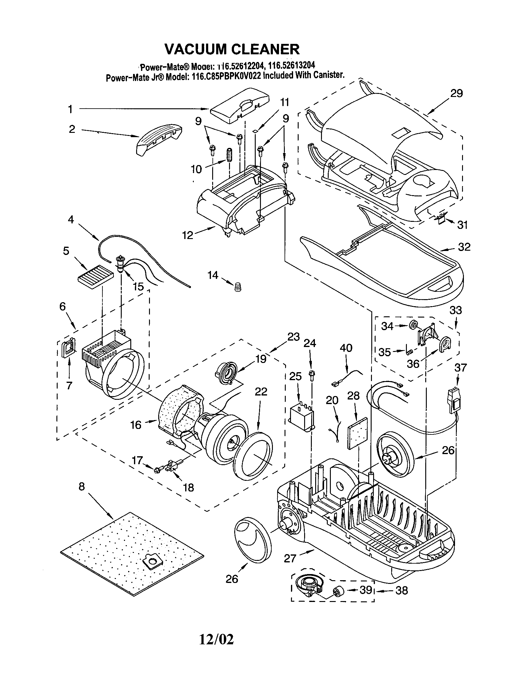 Kenmore 11622612204 vacuum cleaner diagram
