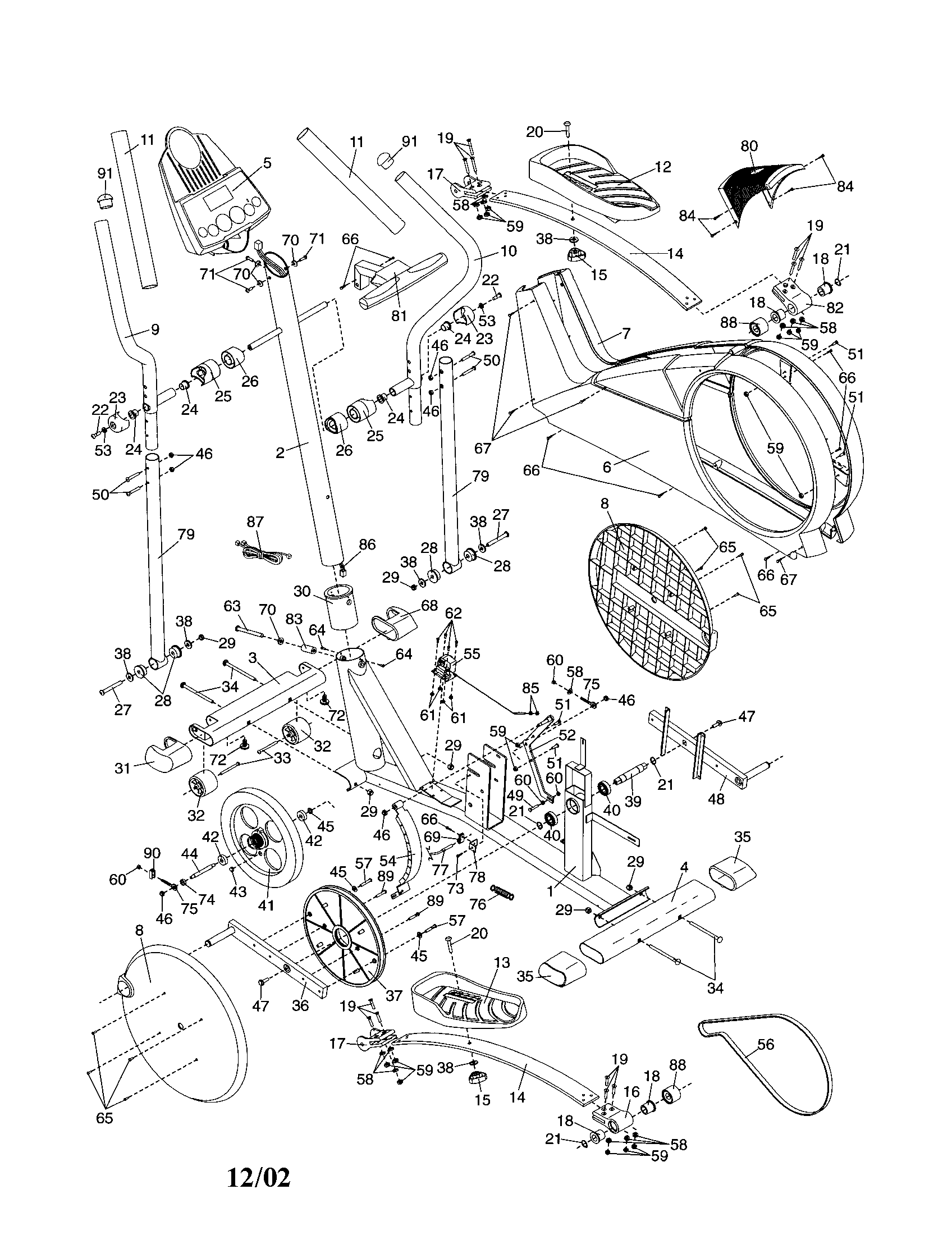 Proform 831285284 cycle frame/pedel/console diagram