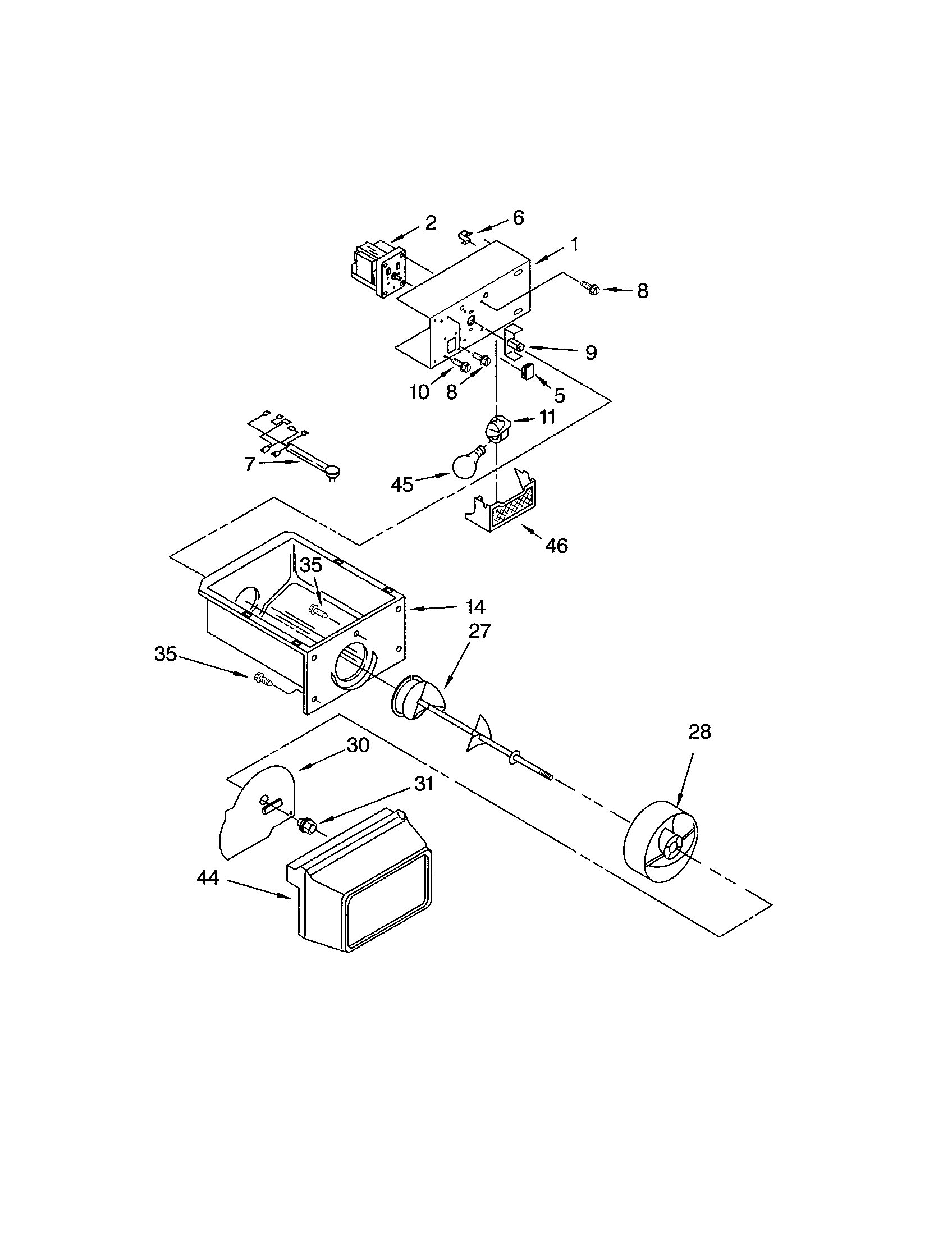 Kenmore 10653522300 motor and ice container diagram