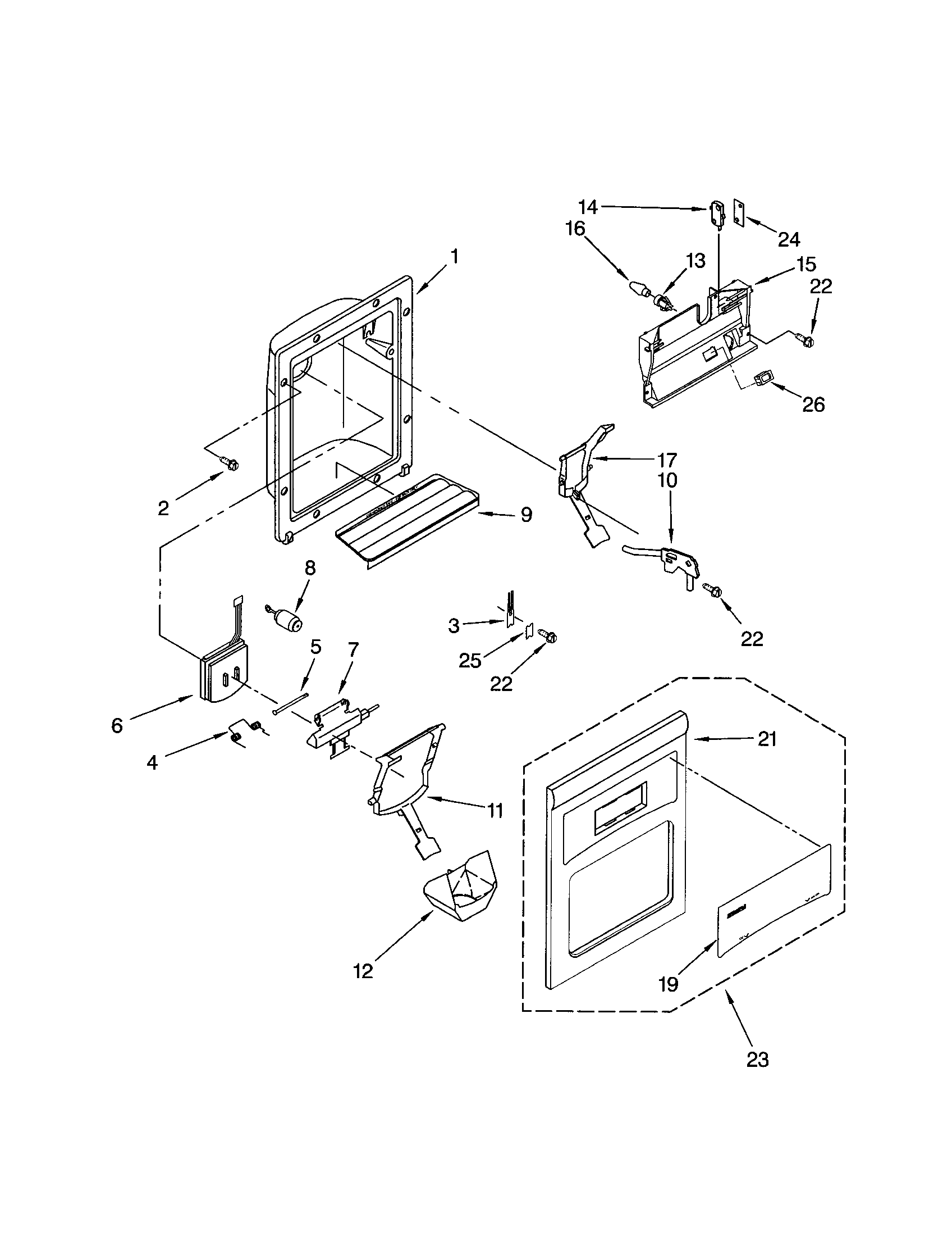 Kenmore 10653522300 dispenser front diagram