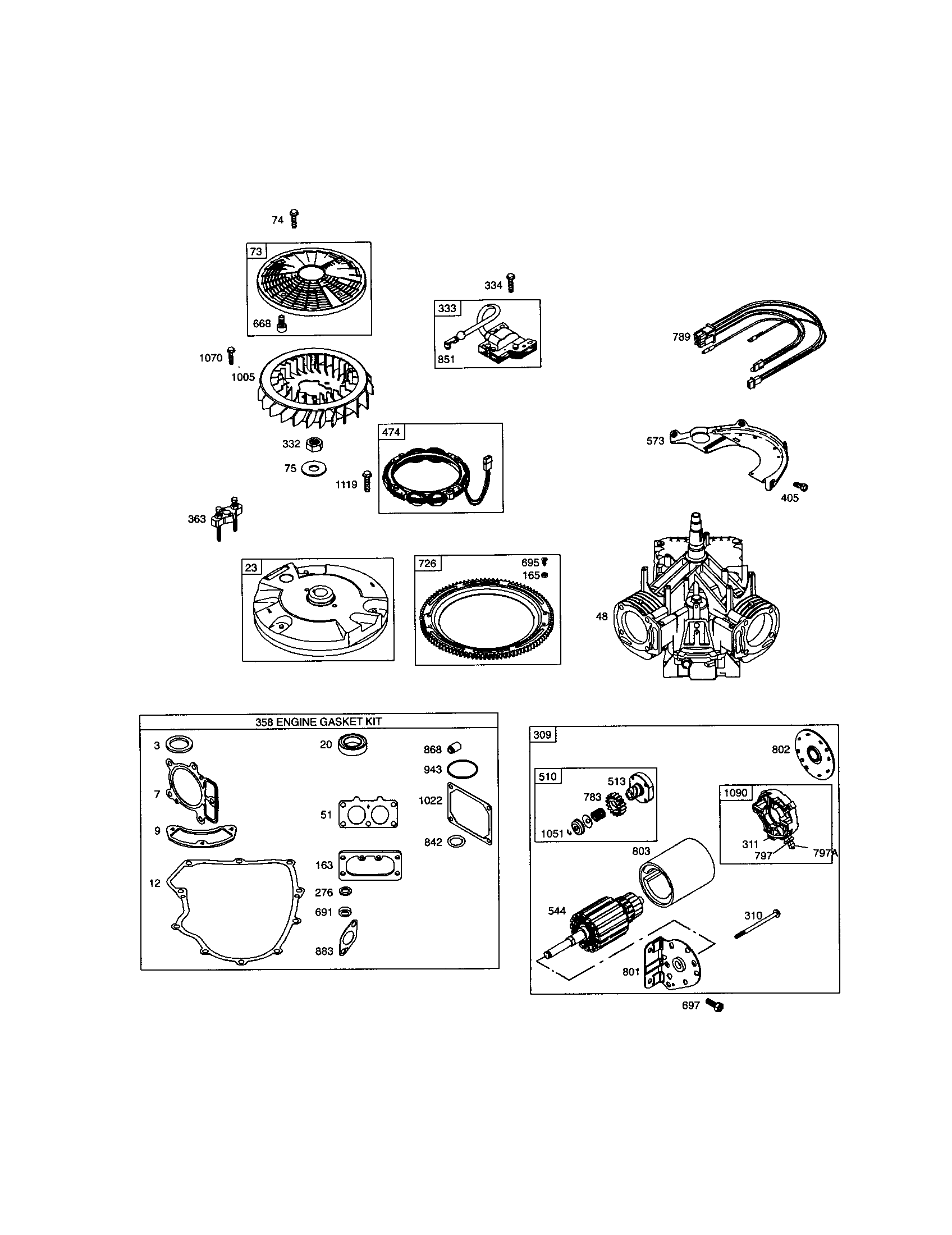 Craftsman 917273523 short block/flywheel/starter-rewind diagram
