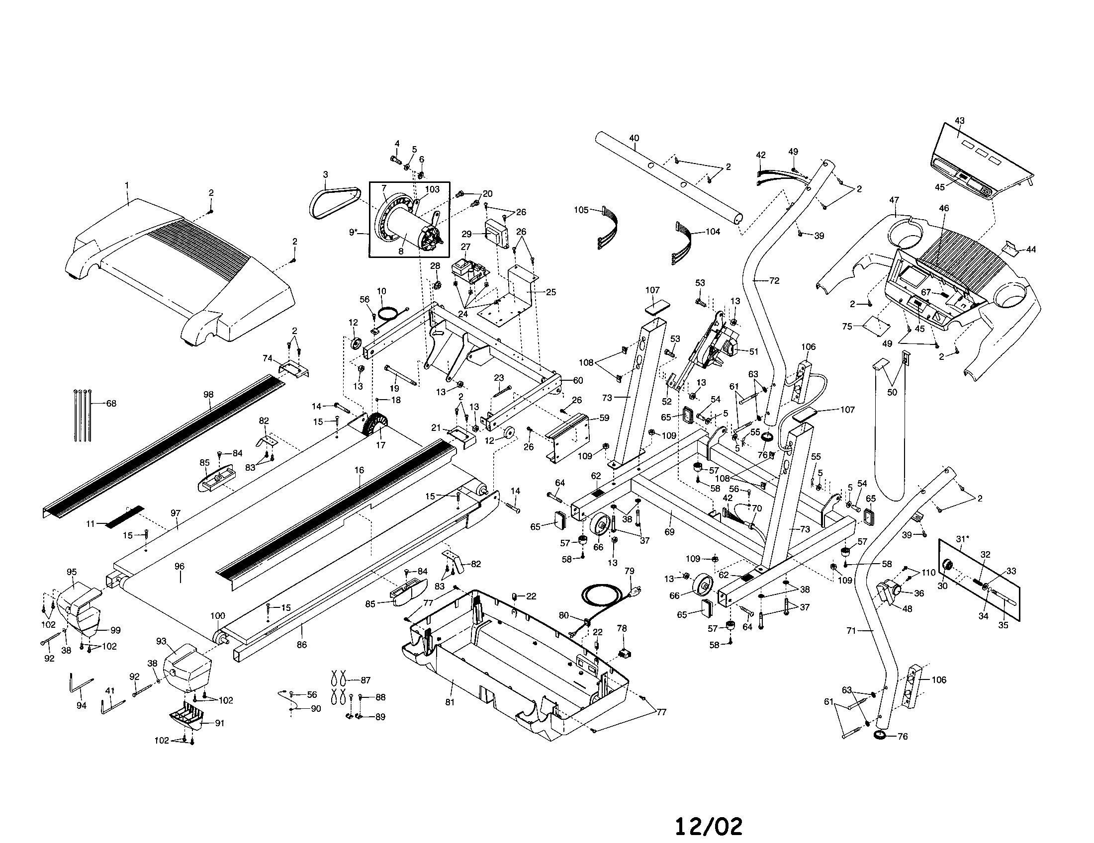 Proform PFTL39020 frame/hood/console/walking belt diagram