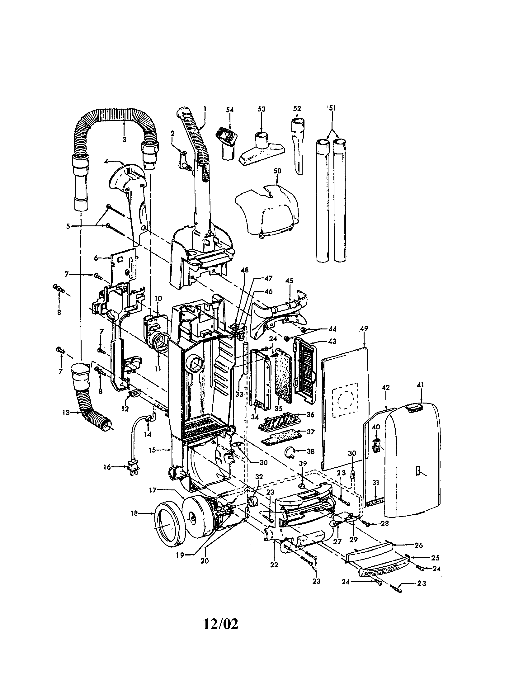 Hoover U5436-950 handle/hose/housing diagram