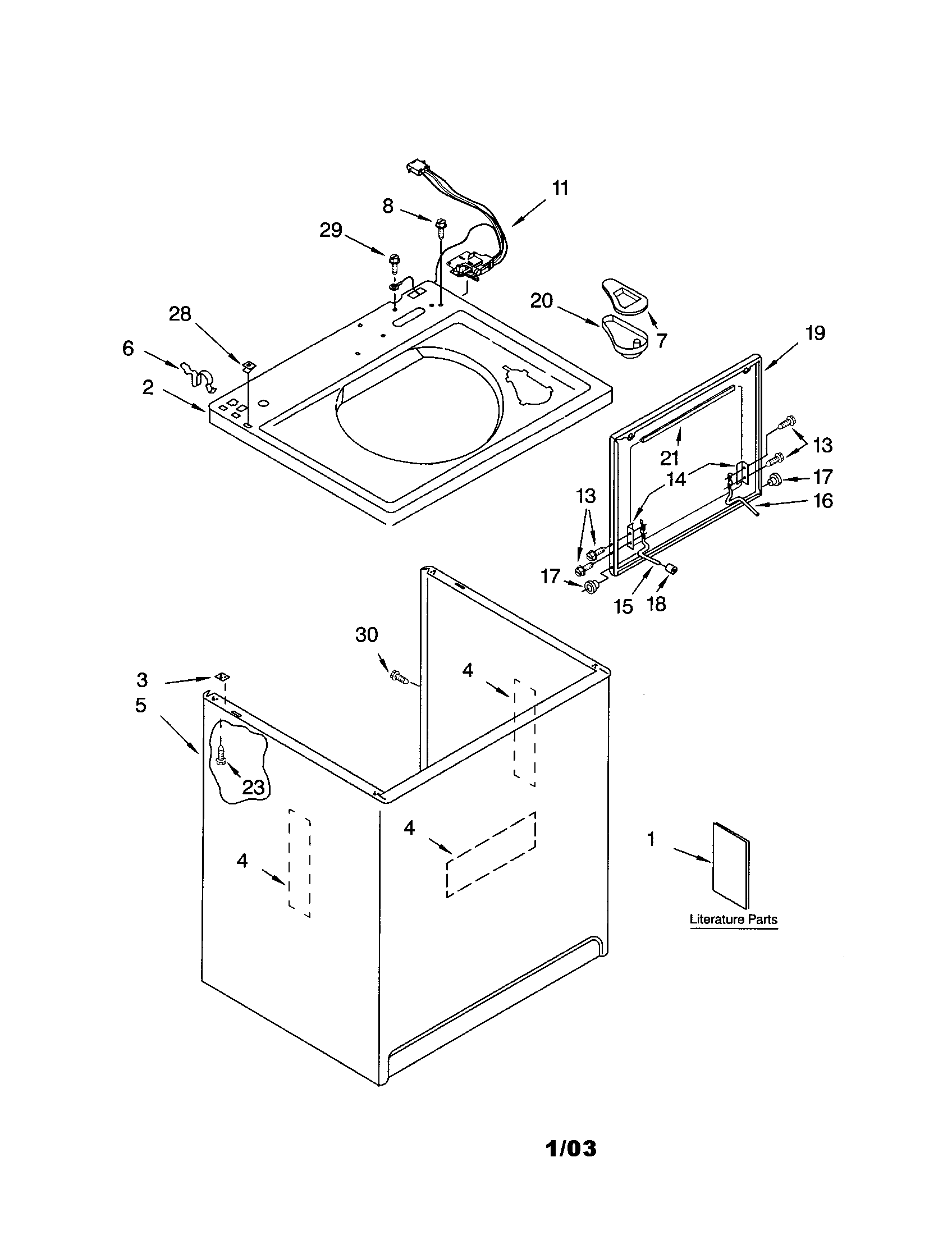Kenmore Elite 11023014102 top and cabinet diagram