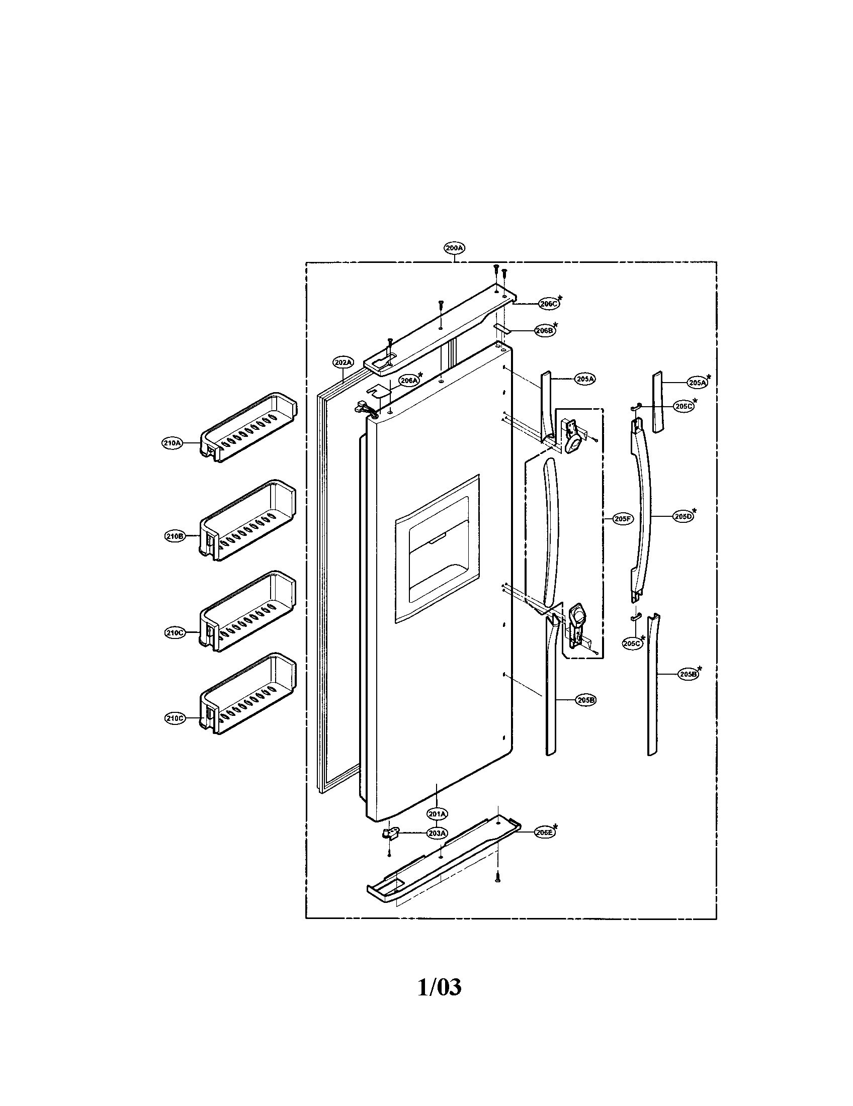 LG LRSPC2041T freezer door diagram