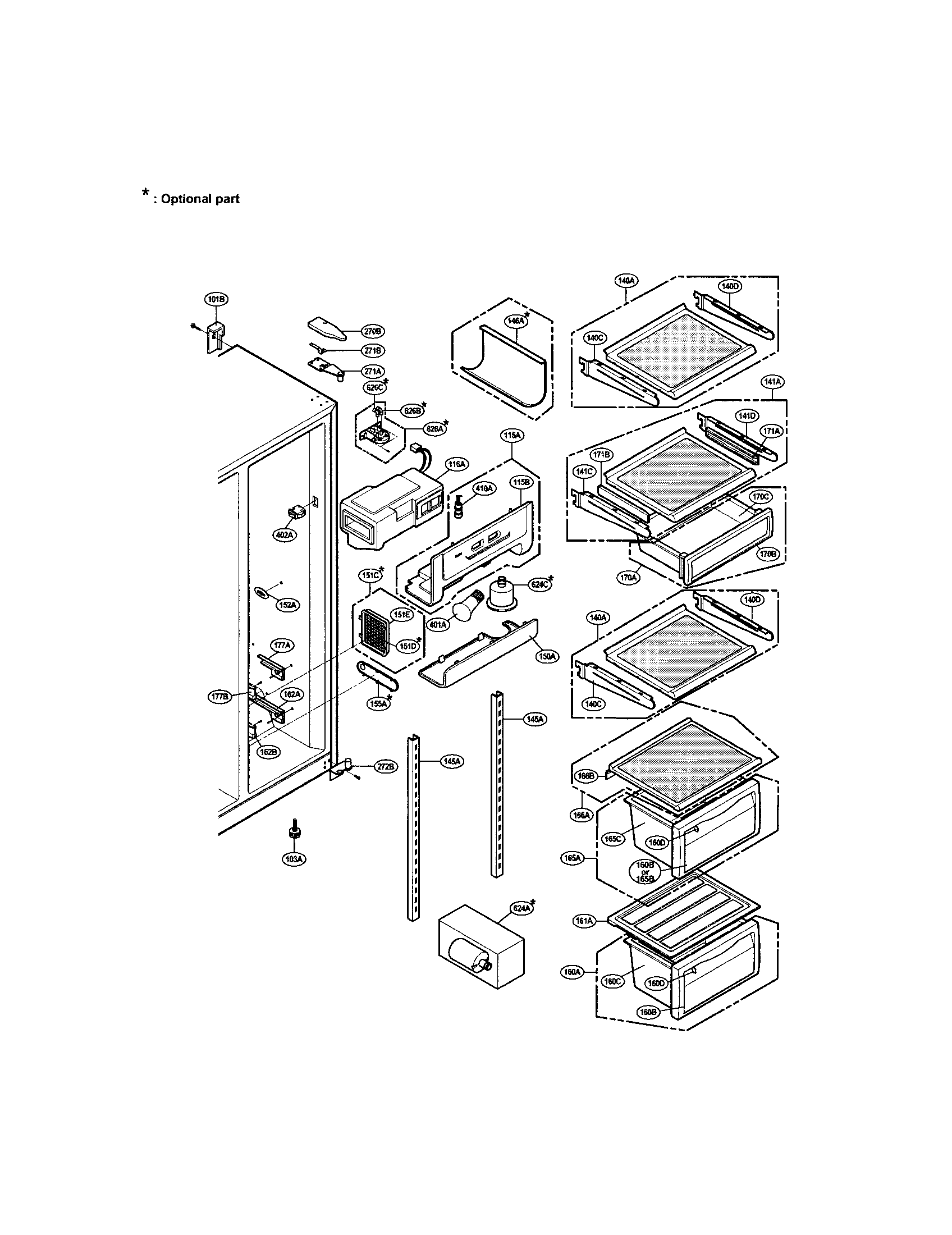 LG LRSPC2041T refrigerator compartment diagram