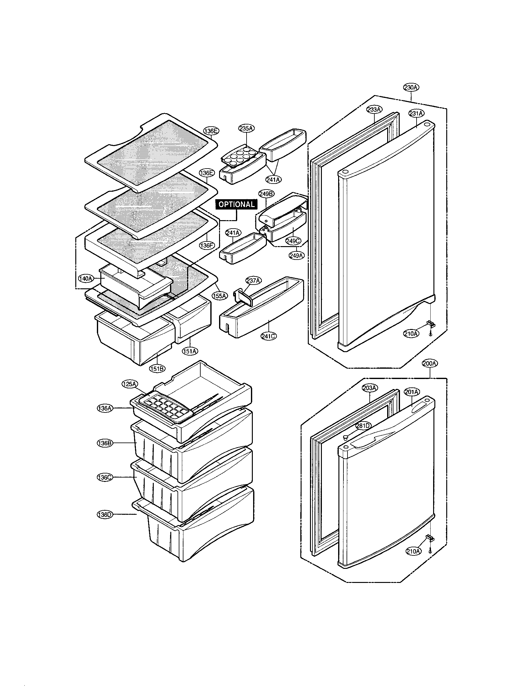 LG LRBP1031W shelves and door diagram