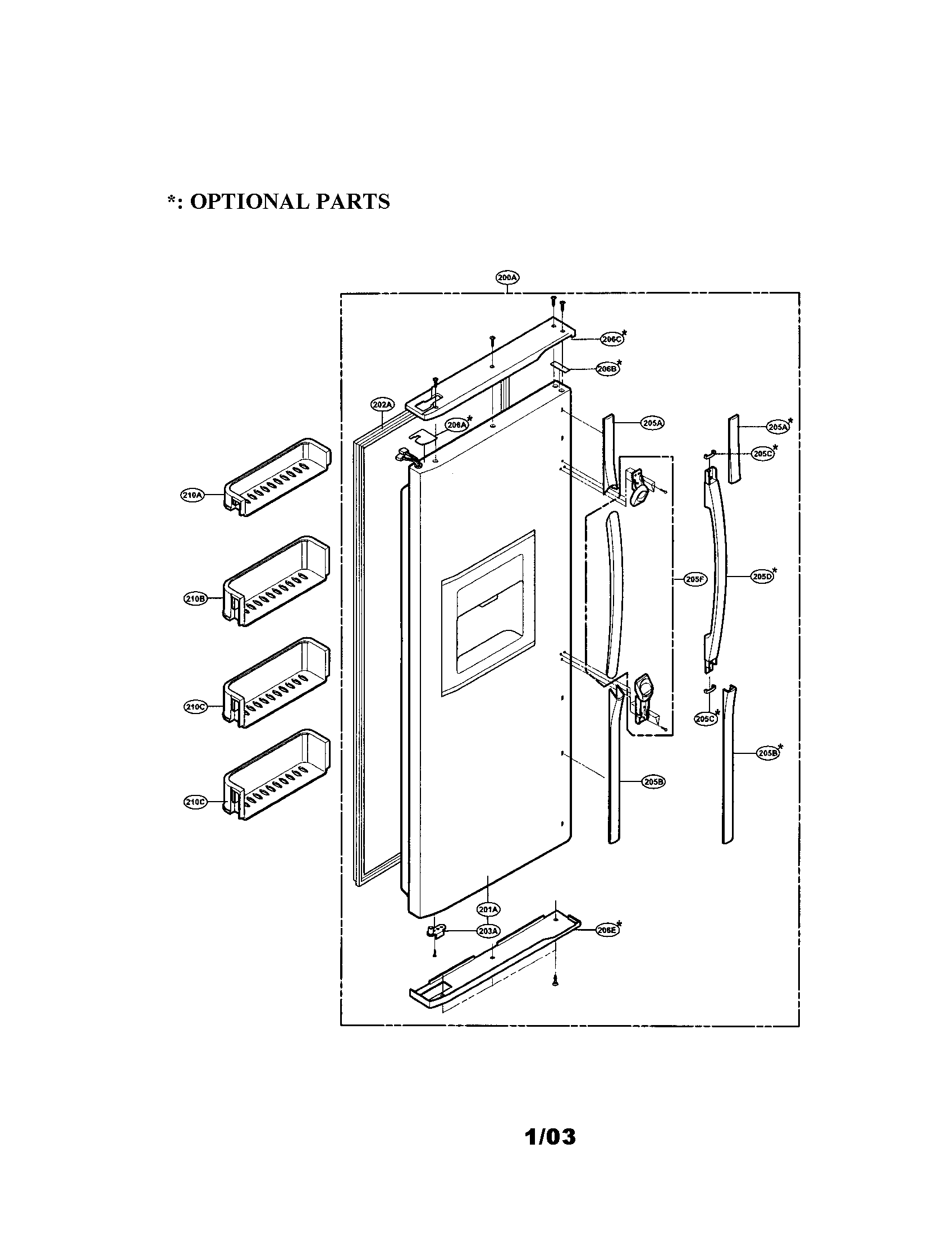 LG LRSP2031BS freezer door diagram