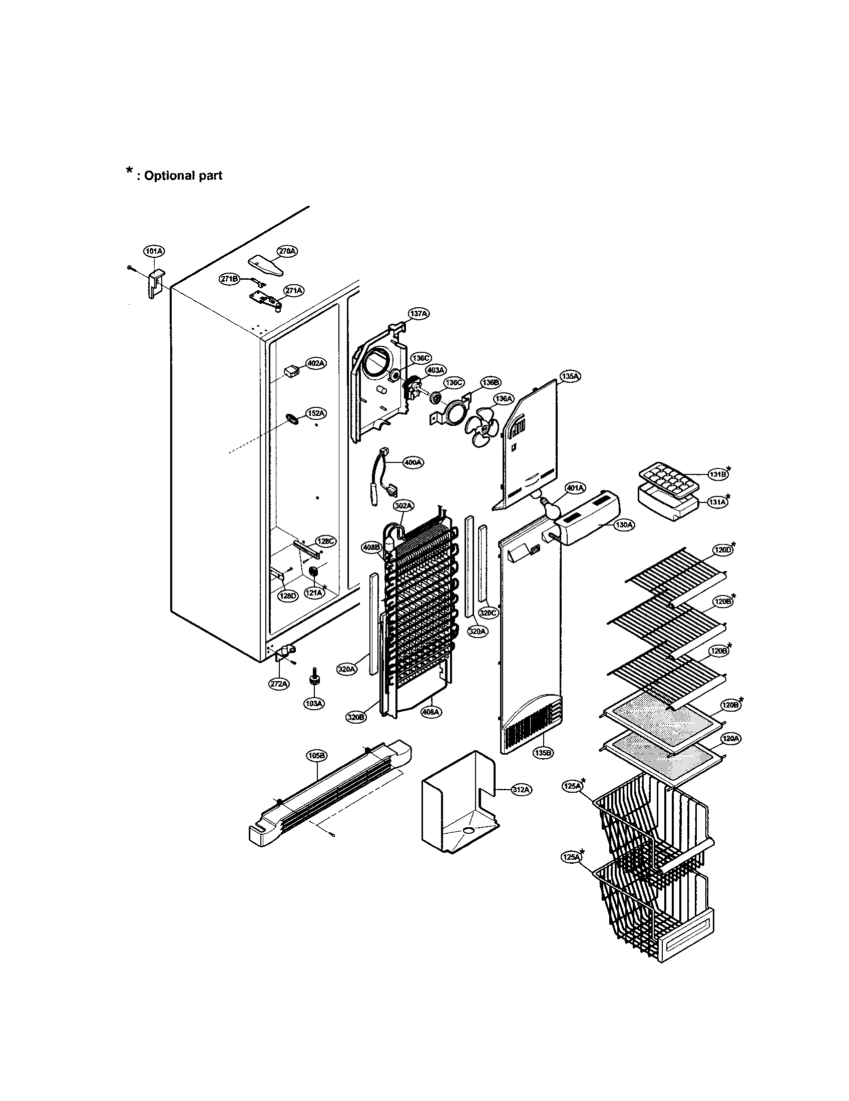 LG LRSP2031BS freezer compartment diagram