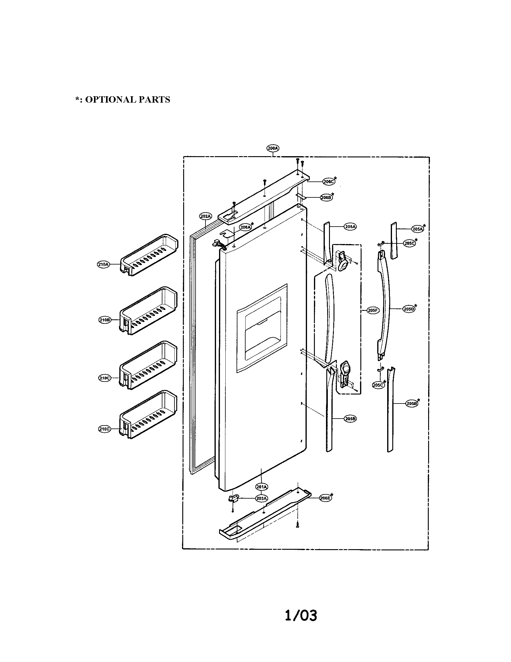 LG LRSPC2031BK freezer door diagram