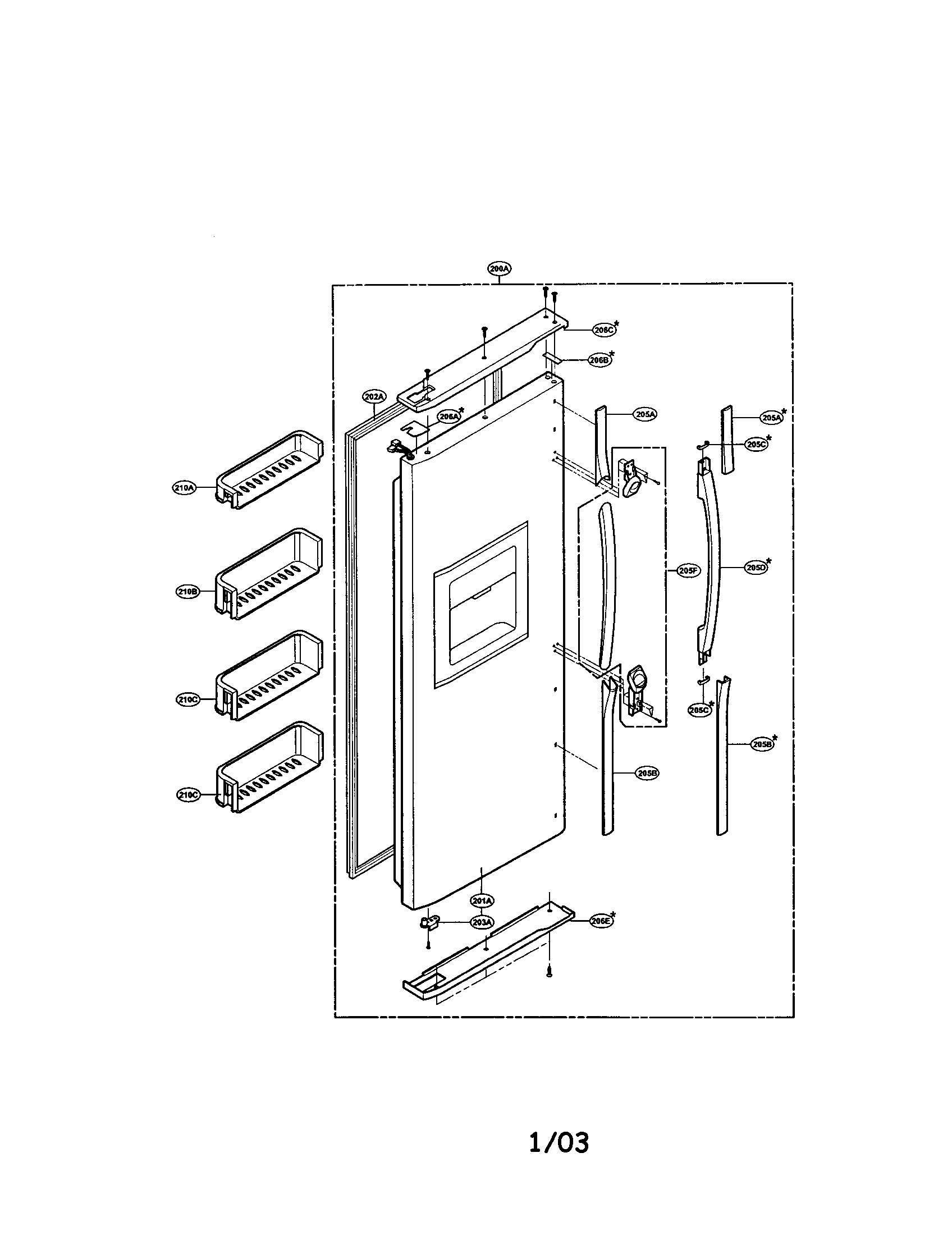 LG LRSPC2331BK freezer door diagram