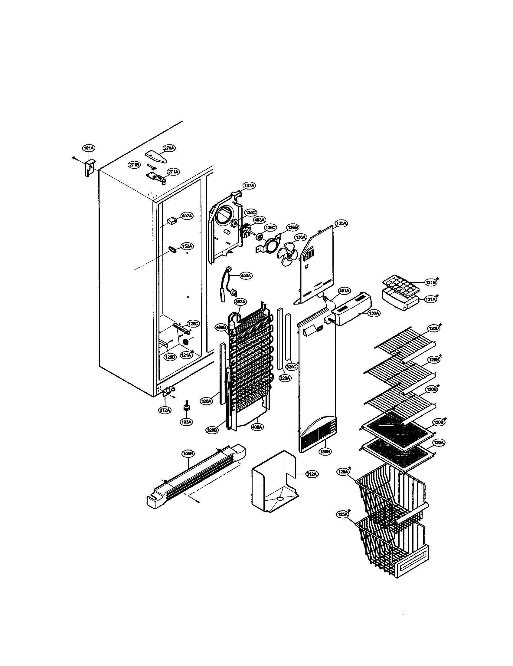 LG LRSPC2331BK freezer shelves diagram