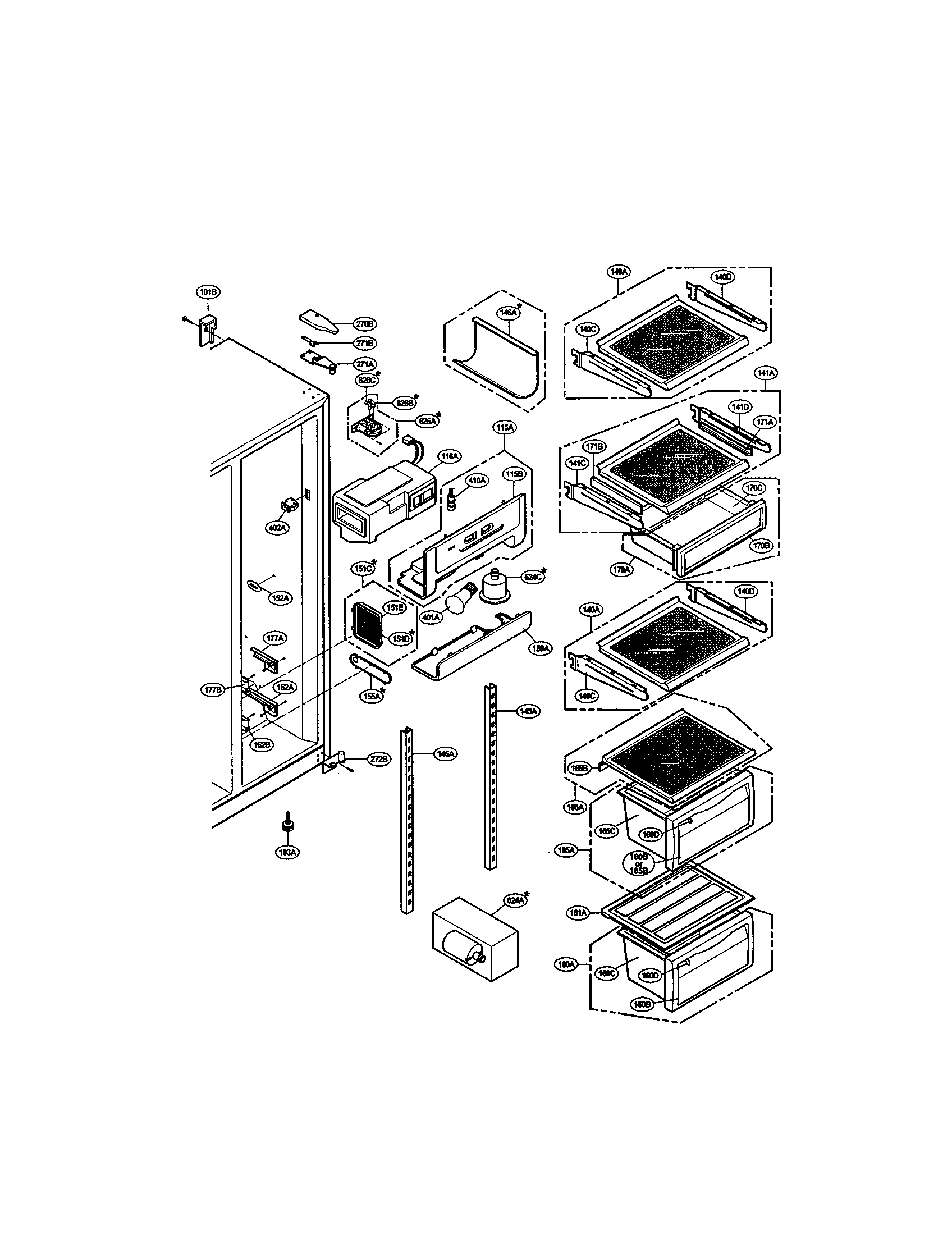 LG LRSPC2331BK refrigerator shelves diagram
