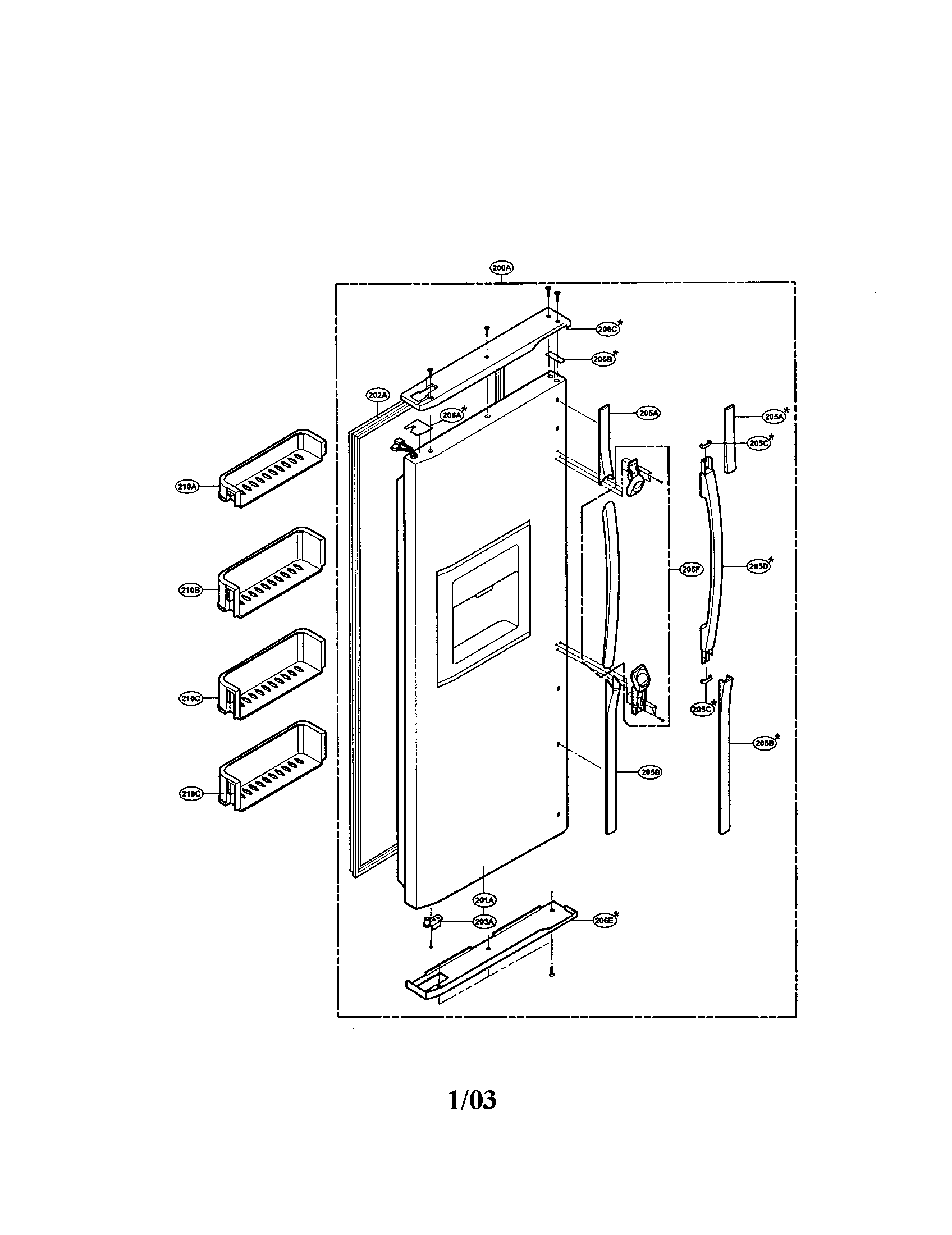 LG LRSPC2331BS freezer door diagram