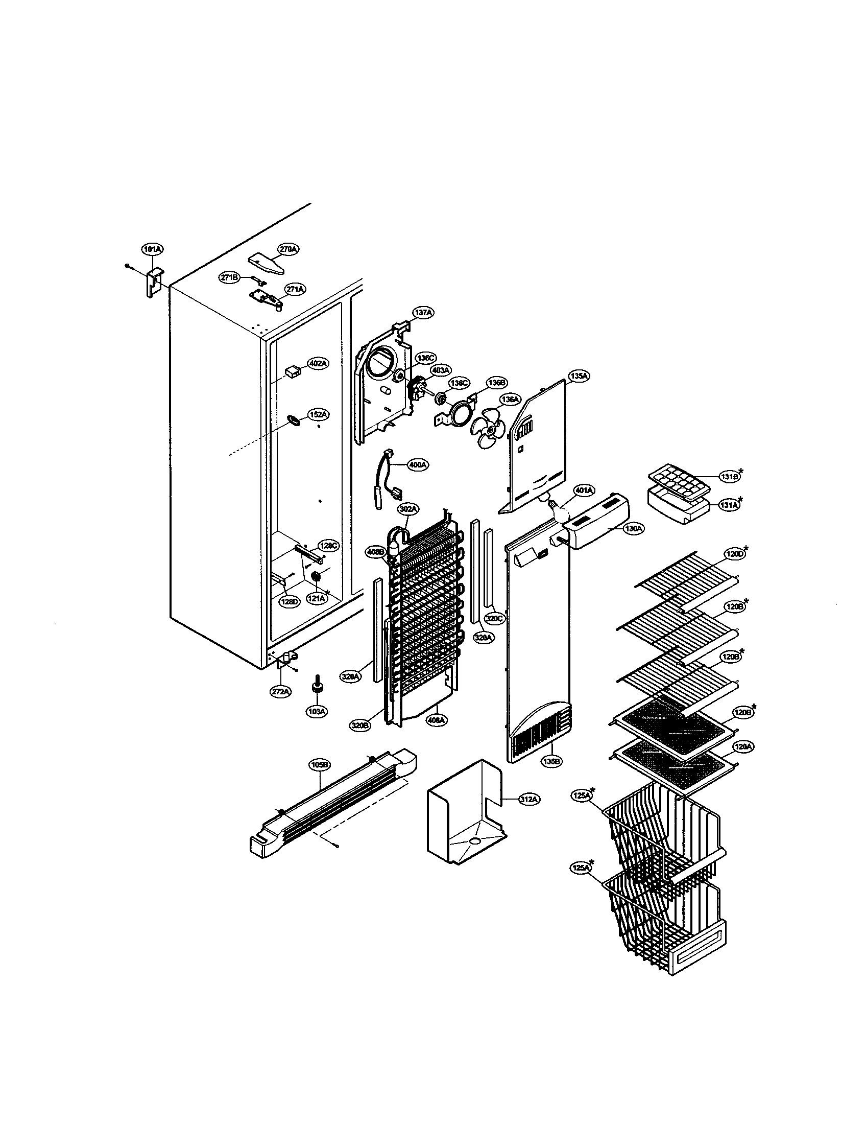 LG LRSPC2331BS freezer shelves diagram
